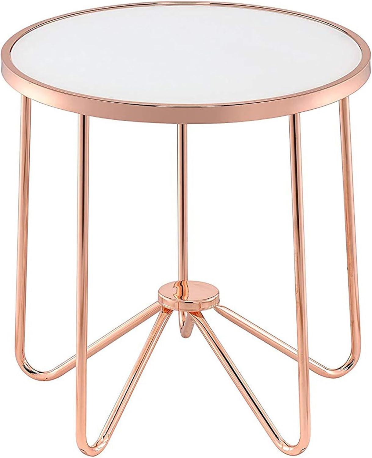 Alivia End Table Frosted Glass and Rose Gold - Saltoro Sherpi