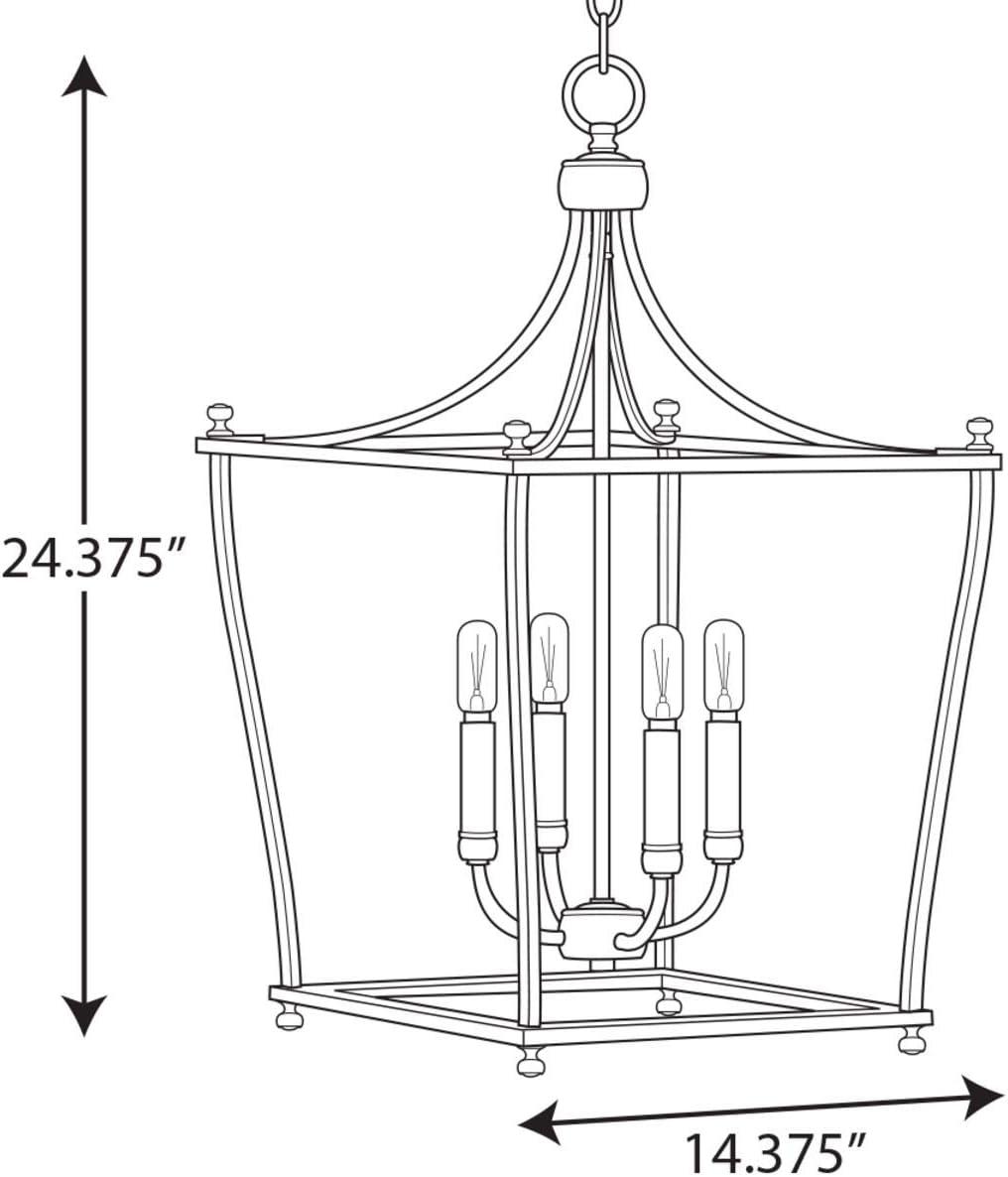 Progress Lighting Parkhurst 4-Light Lantern Matte Black Ceiling Light, Steel, Incandescent, Dry Rated