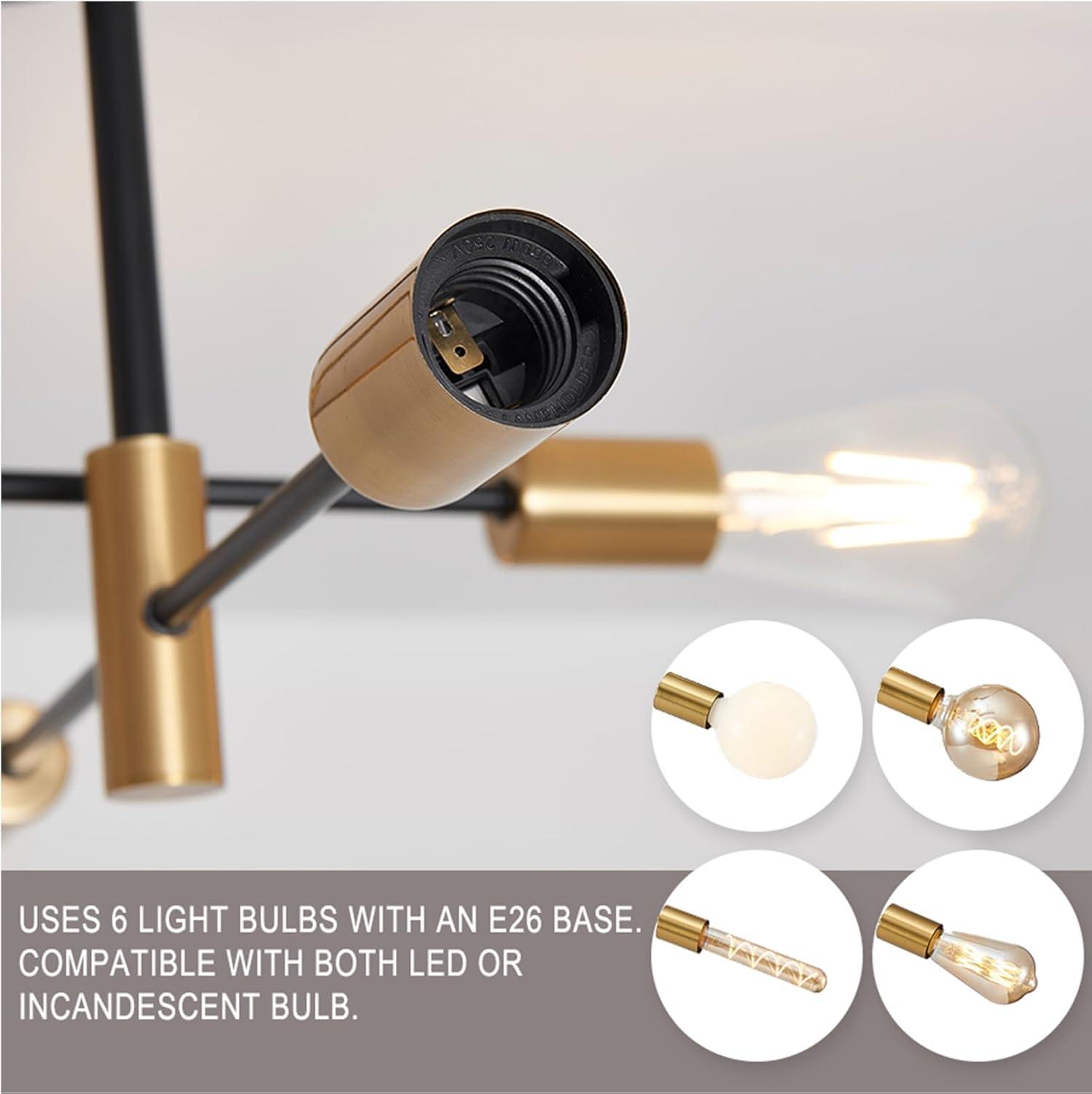 Sputnik Chandelier - 4-Light Semi Flush Mount Ceiling Light Fixture,Mid Century Modern Hanging Light Fixtures,Black and Gold Chandeliers for Dining Room Bedroom Living Room Kitchen Foyer