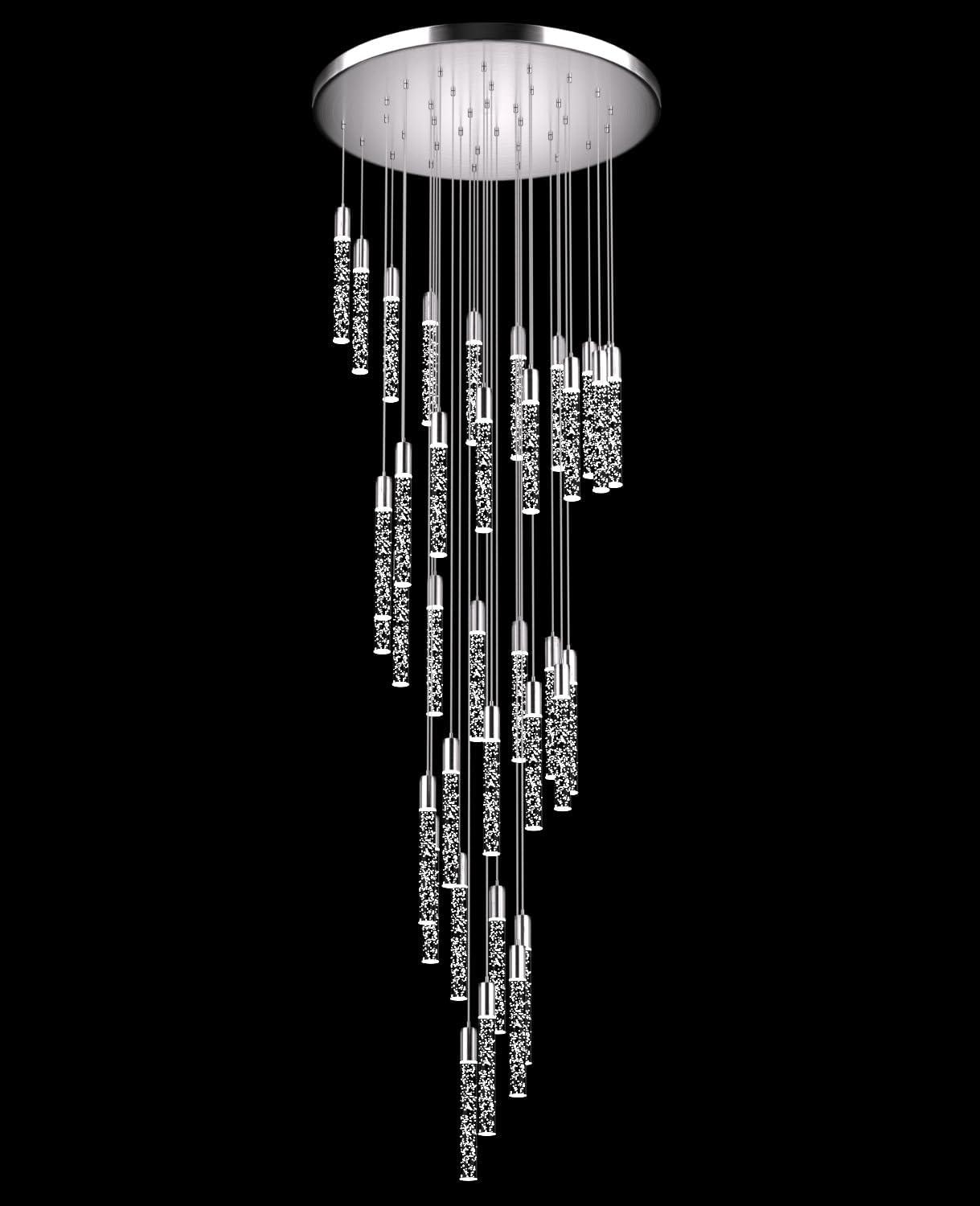 Pendant Lights Kitchen Island 36-Light, 6500K Modern Kitchen Island Lights Ceiling Lighting Fixtures with Crystal Bubble, Integrated LED Cold White Hanging Light Dining Room Light Brushed Nickel