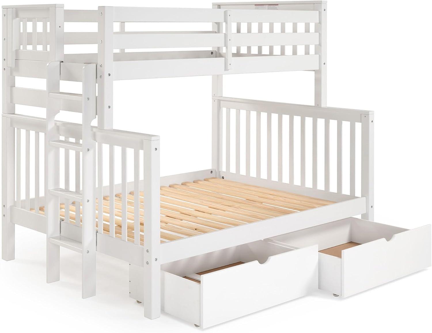 Bedz King Bunk Beds Twin over Full Mission Style with End Ladder and 2 Under Bed Drawers, White