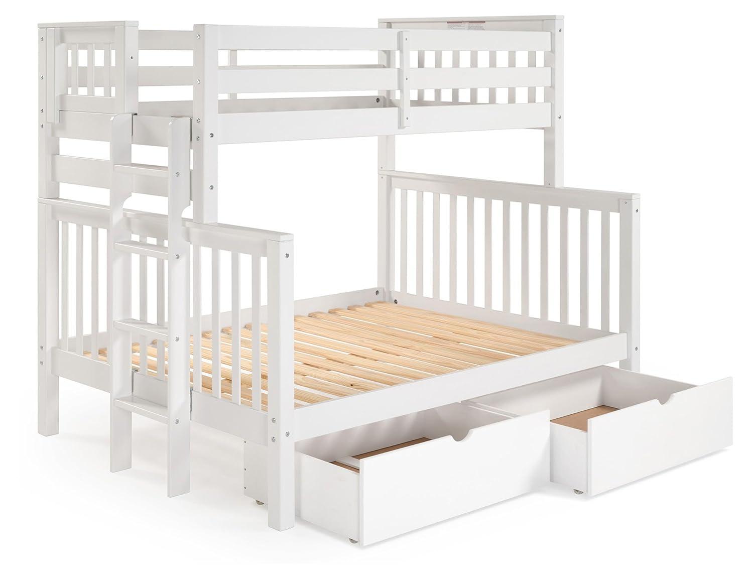 Bedz King Bunk Beds Twin over Full Mission Style with End Ladder and 2 Under Bed Drawers, White