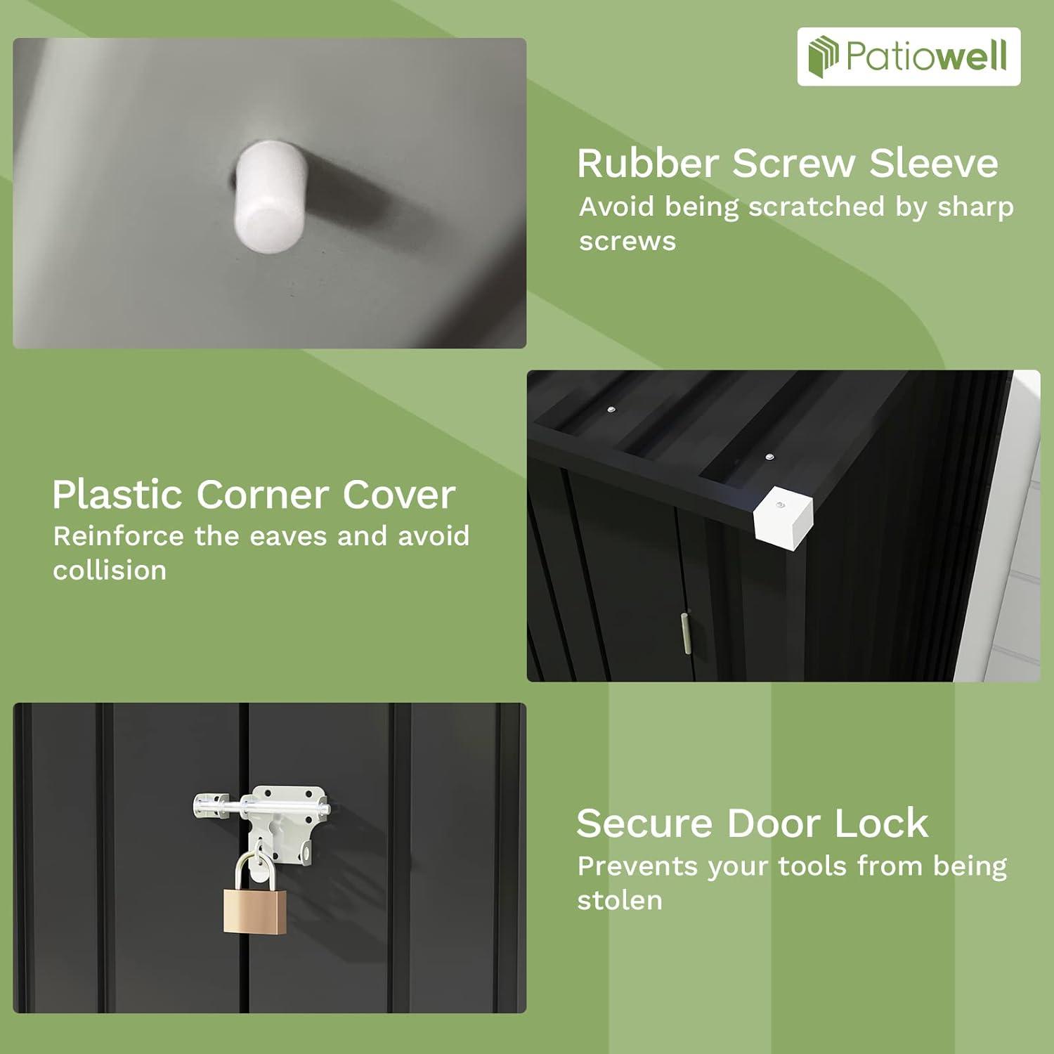 Patiowell 8' x 10' Outdoor Storage Shed, Large Garden Tool Metal Shed with Sloping Roof and Double Lockable Door, Outdoor Shed for Backyard Garden Patio Lawn, Brown