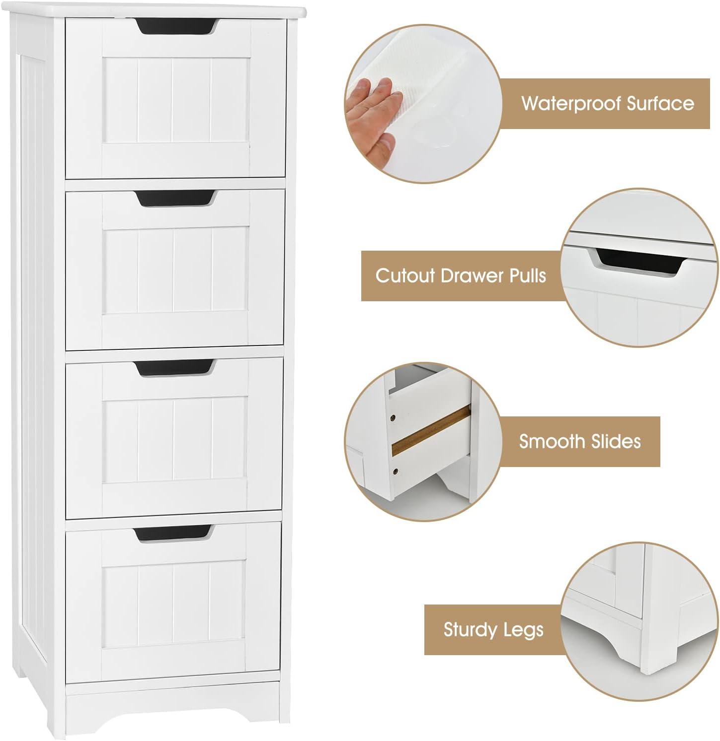 White MDF Freestanding Cabinet with 4 Drawers