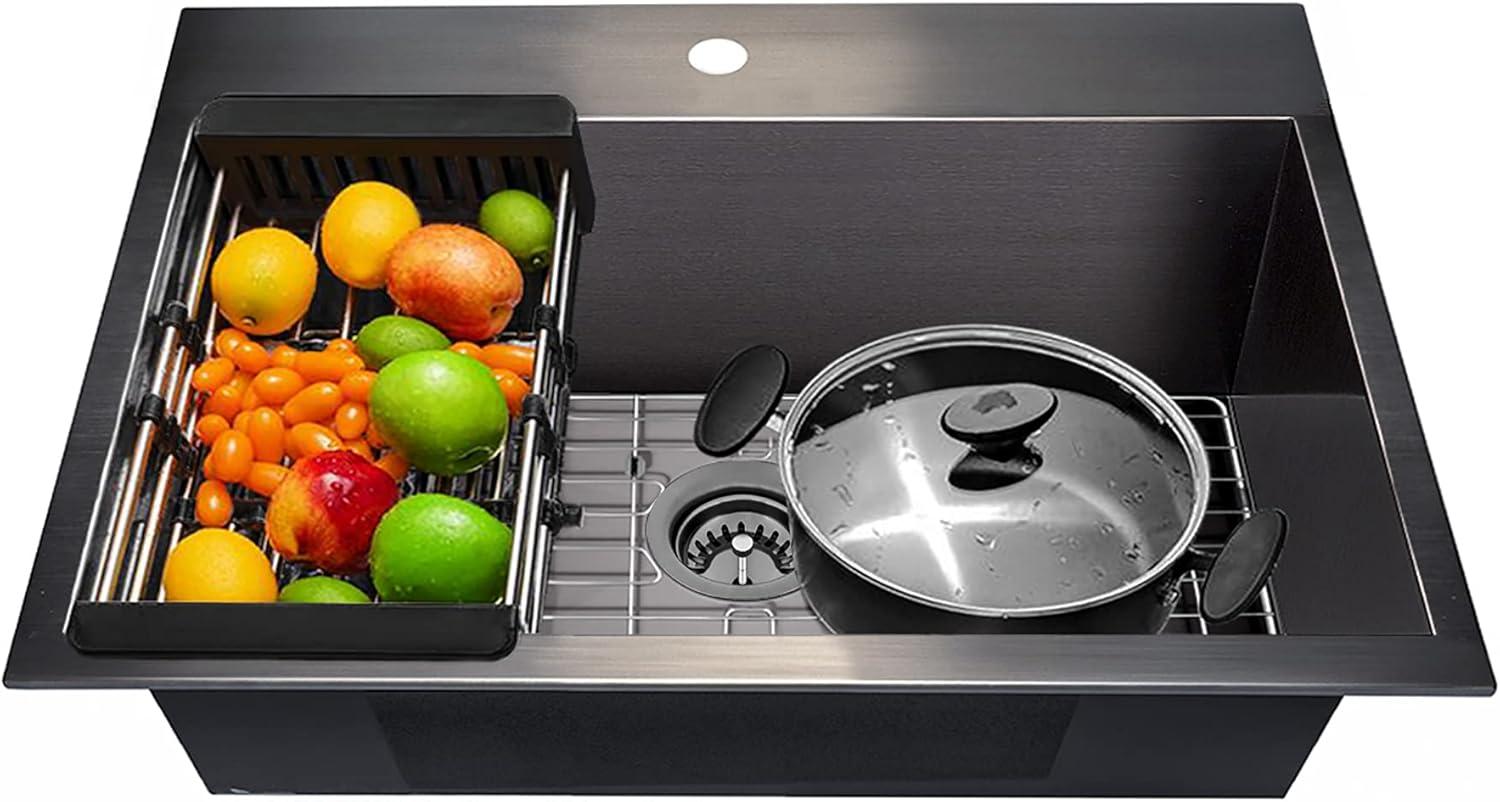 Drop-In 25-in x 22-in Gunmetal Black Stainless Steel Single Bowl 1-Hole Kitchen Sink All-in-one Kit