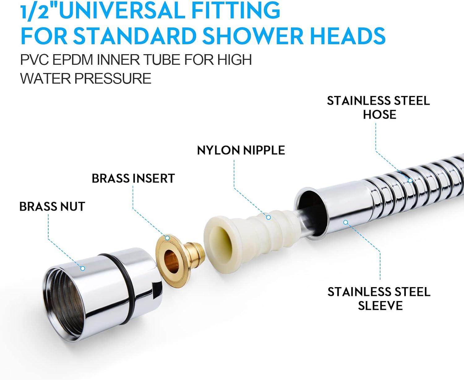 79-Inch Chrome Stainless Steel Handheld Shower Hose with Brass Nut