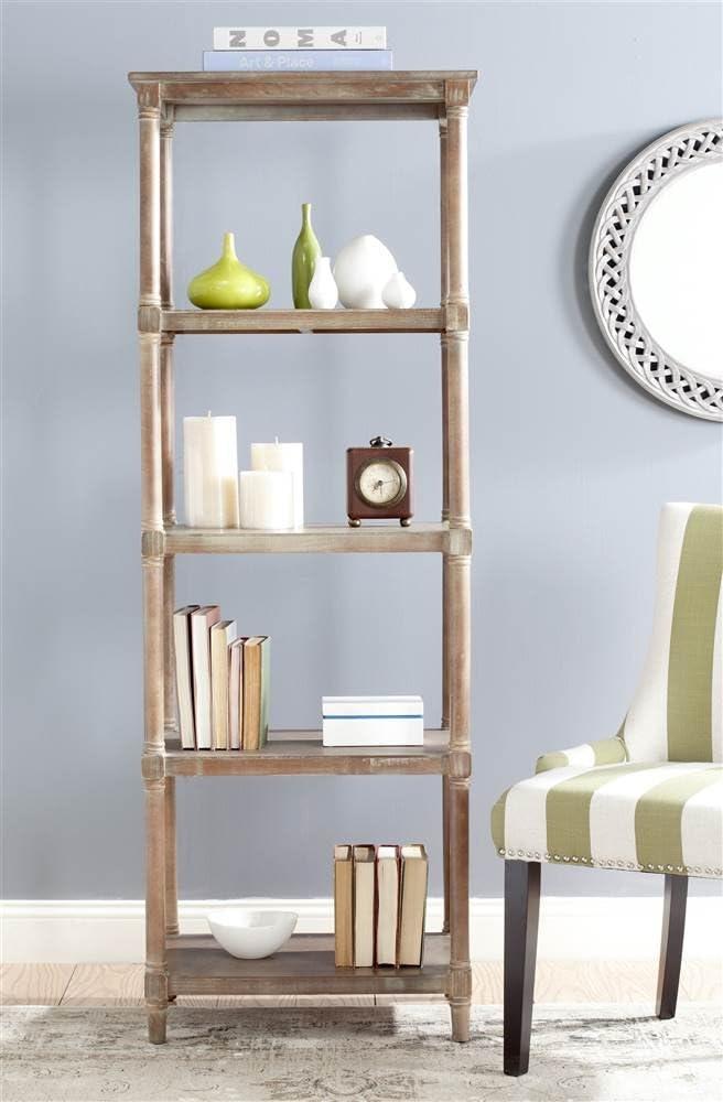 SAFAVIEH Odessa Nautical Solid Traditional 5 Tier Bookcase, Wash Natural Pine