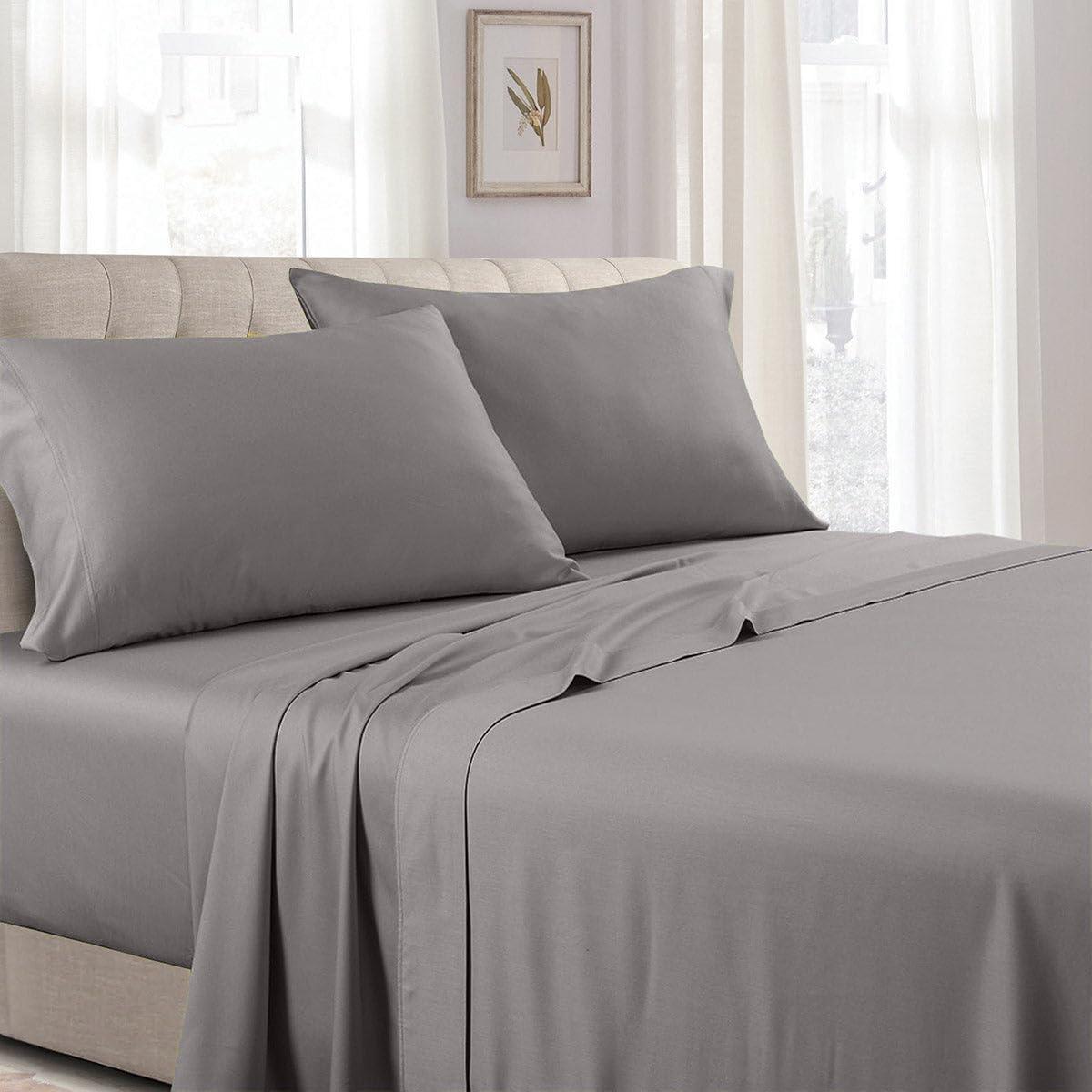 Egyptian Linens Low Profile (7-10 inches ) 100% Cotton Sateen Sheet Set - USA Gray California King