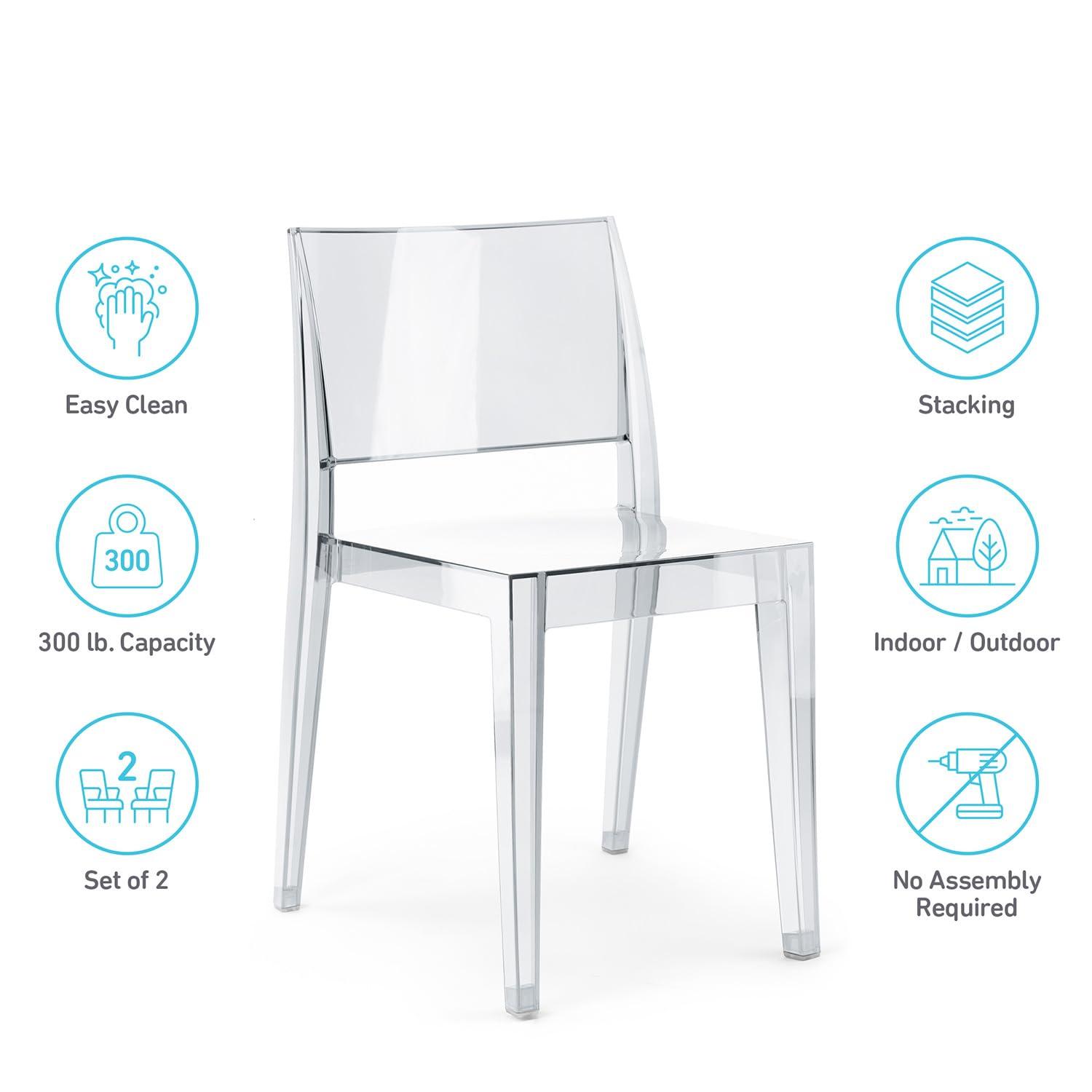 WRGHOME Palermo Modern Outdoor/Indoor Plastic Resin Stacking Patio Dining Chairs (Set of 2) - CLEAR