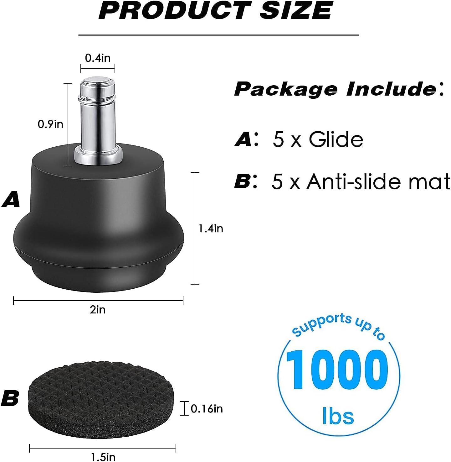 Bell Glides Replacement Office Chair or Stool Swivel Caster Wheels to Fixed Stationary Castors, Office Chair Wheels for Carpet - with Separate Self Adhesive Felt Pads/Chair Feet Wheel Stopper