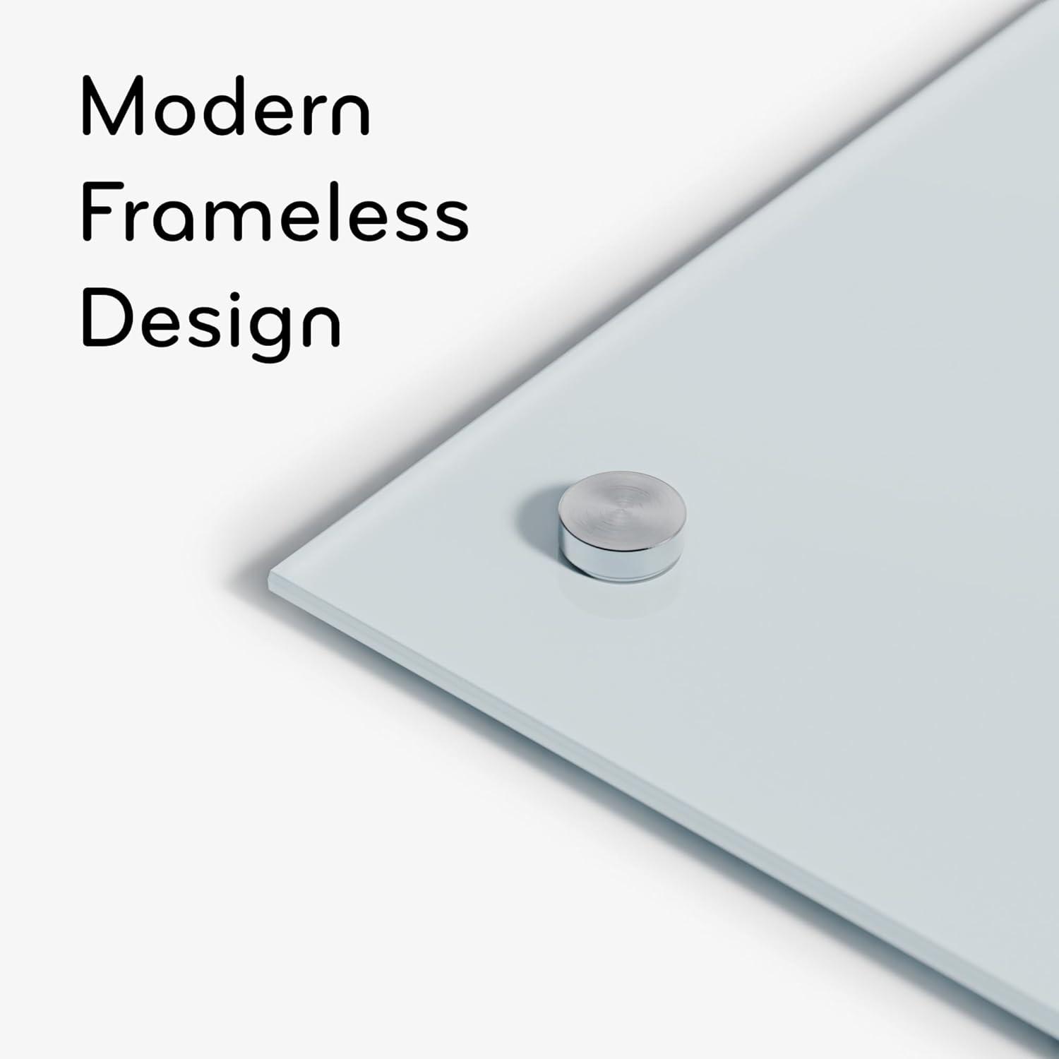 U Brands 70"x35" Frosted Glass Frameless Dry Erase Board White: Wall Mount Glass Whiteboard with Marker Tray