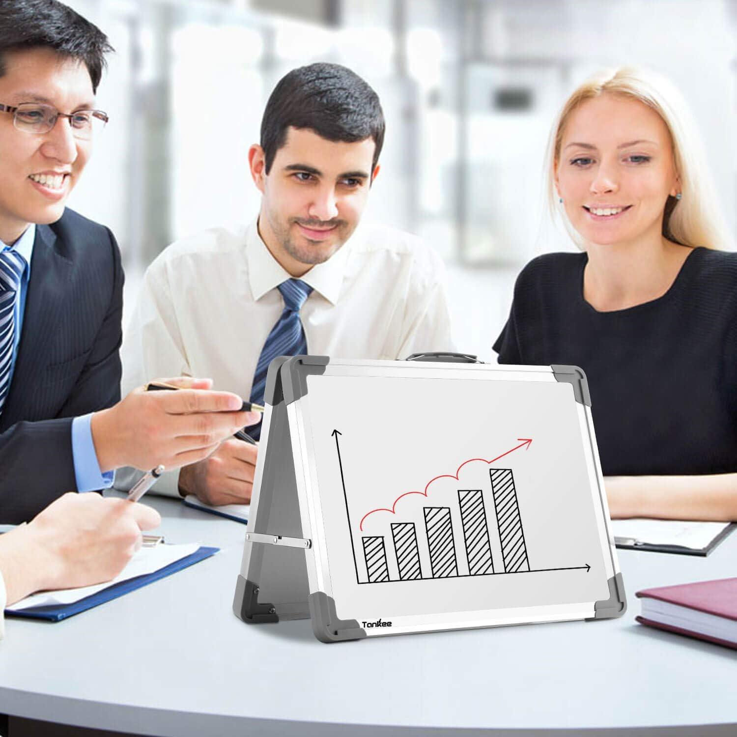 Small Dry Erase White Board – TANKEE Magnetic Desktop Foldable Whiteboard Portable Mini Easel Double Sided on Table Top with Holder for Drawing, Teacher Instruction, Memo Board