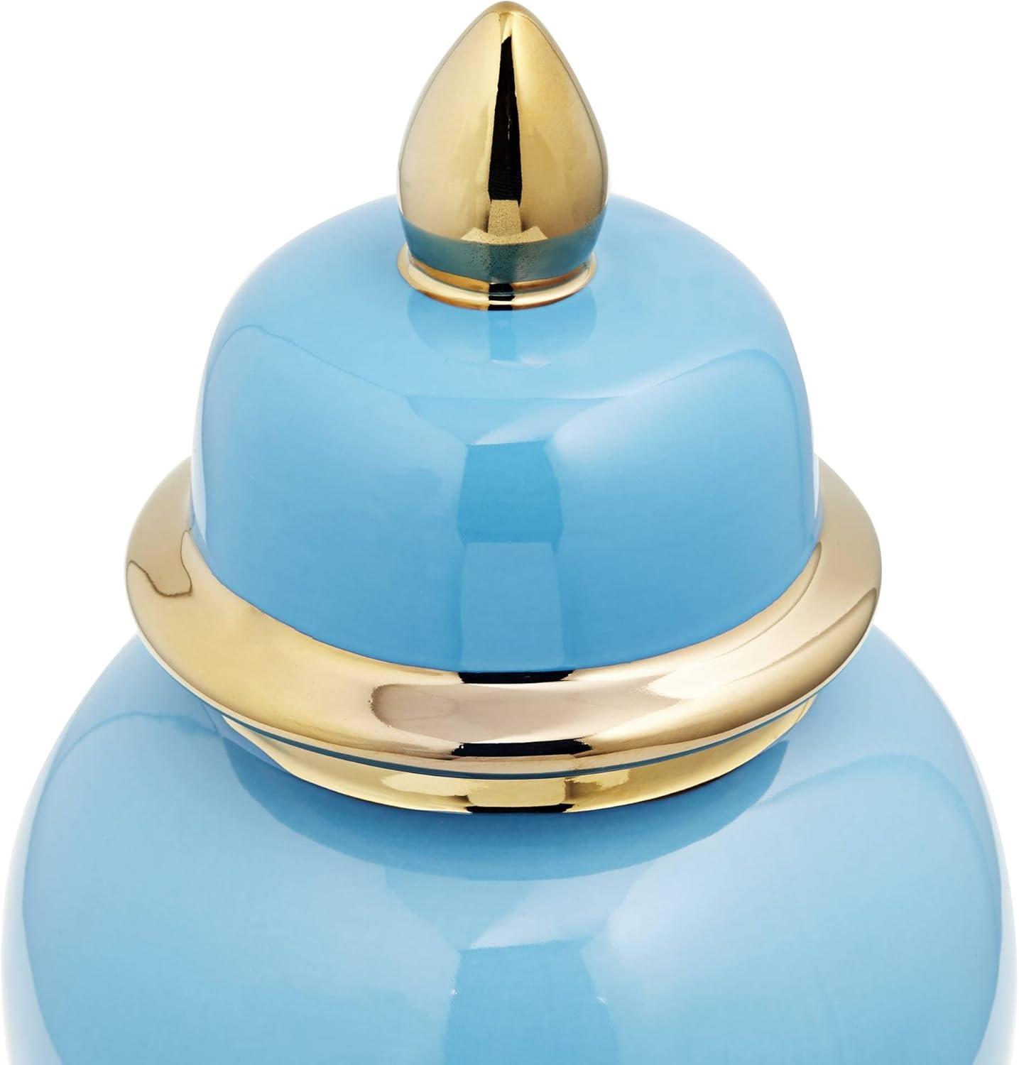Shiny Turquoise and Gold Porcelain Ginger Jar with Lid