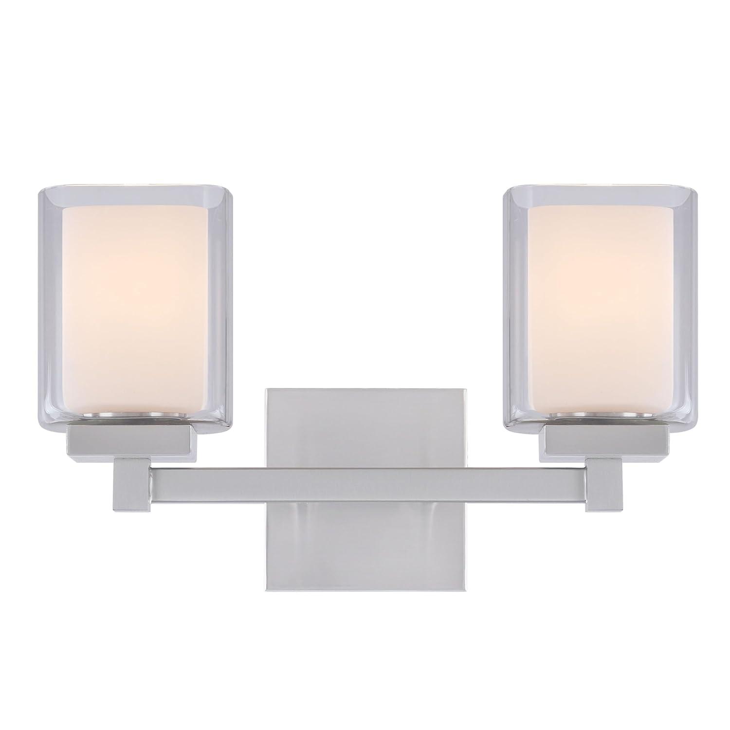 Aspen Creative 62326, Bathroom Vanity 2 Lights Fixture 15" W x 9" H x 5-3/4"E, Satin Nickel Finish, Bulb Not Included