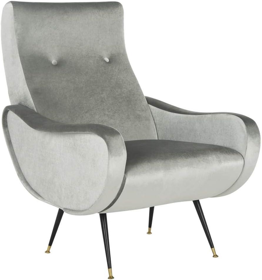 SAFAVIEH Elicia Velvet Retro Mid Century Accent Chair, Light Grey