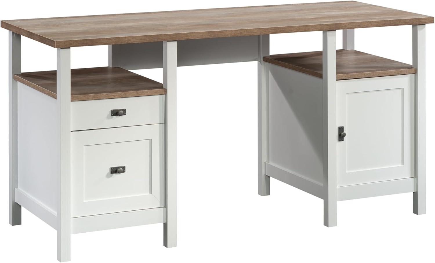 White and Oak Double Pedestal Desk with Drawers