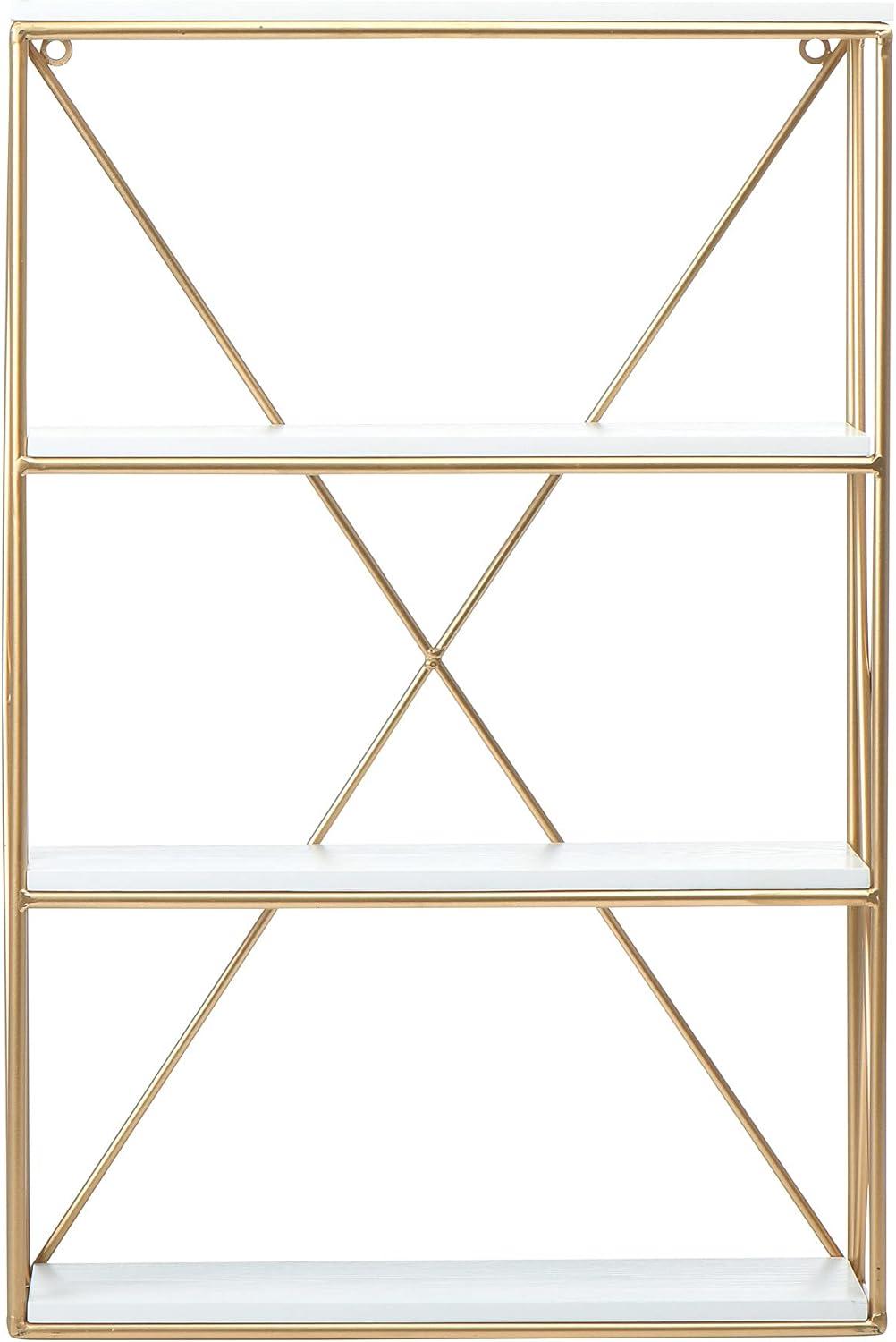 Creative Co-Op Wood and Gold Rectangle Wall Shelf