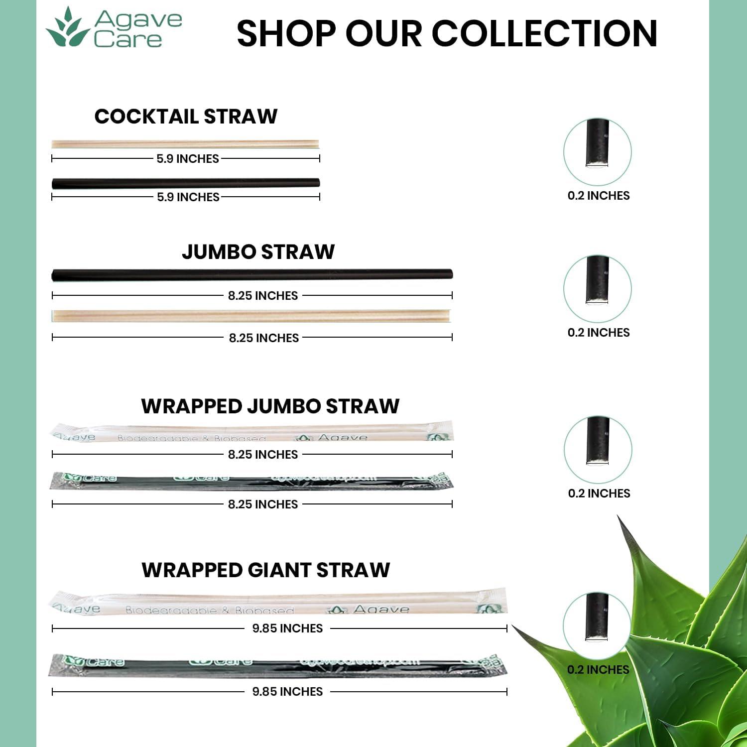 Agave Care Sustainable Agave Straws - 5.9" - Natural - Unwrapped - 150 Count - 3 oz