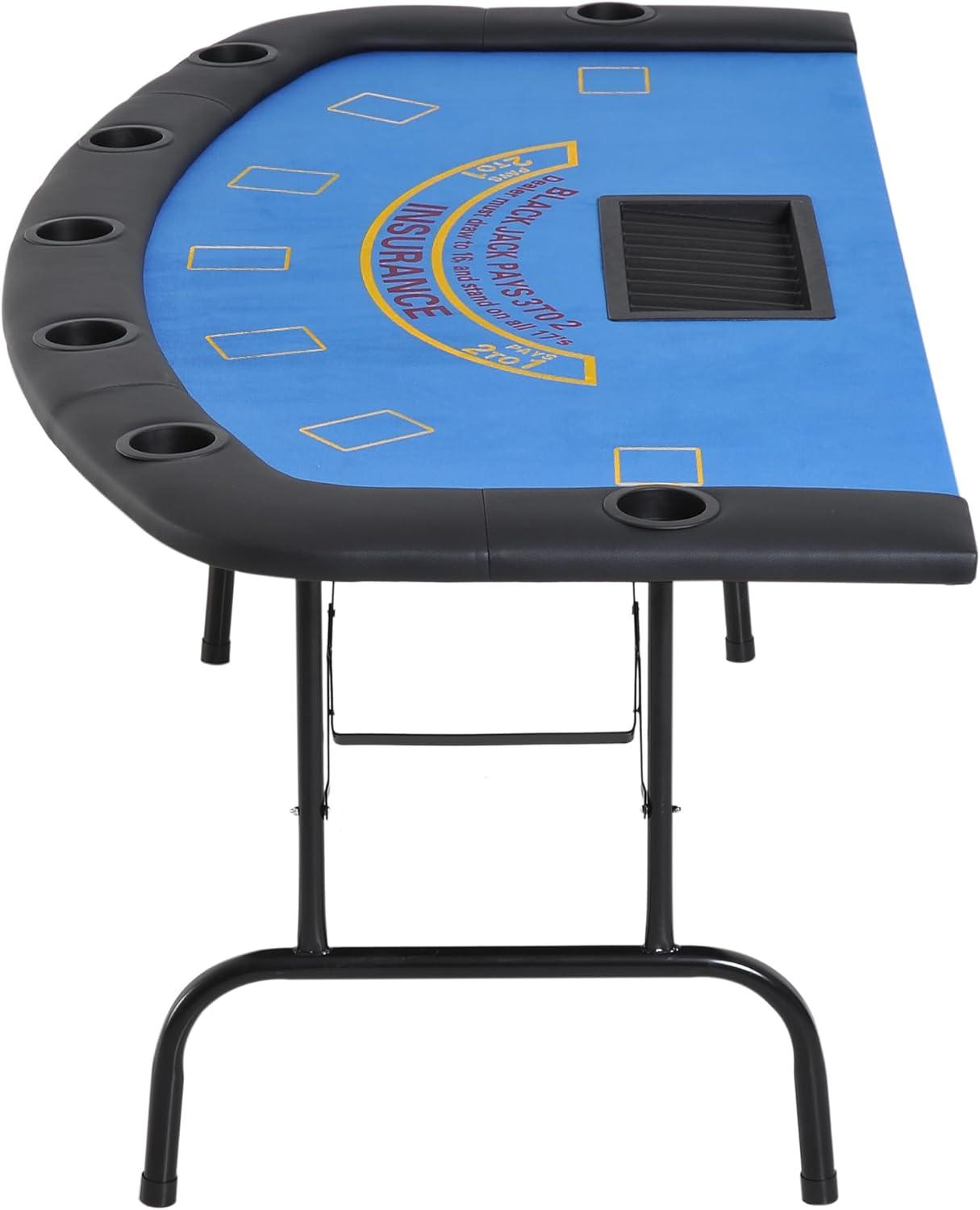 Soozier 72" Foldable 7-Player Poker Blackjack Table with Chip & Cup Holder