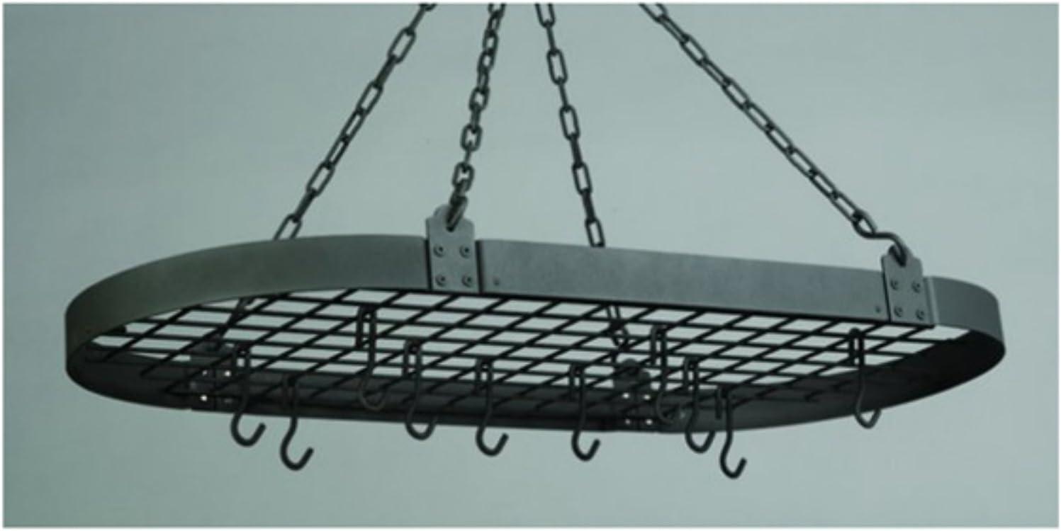 Graphite Oval Hanging Pot Rack with Grid and 12 Hooks