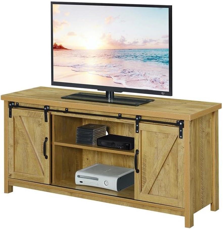 Convenience Concepts Blake Barn Door TV Stand with Shelves and Sliding Cabinets for TVs up to 60 Inches, English Oak