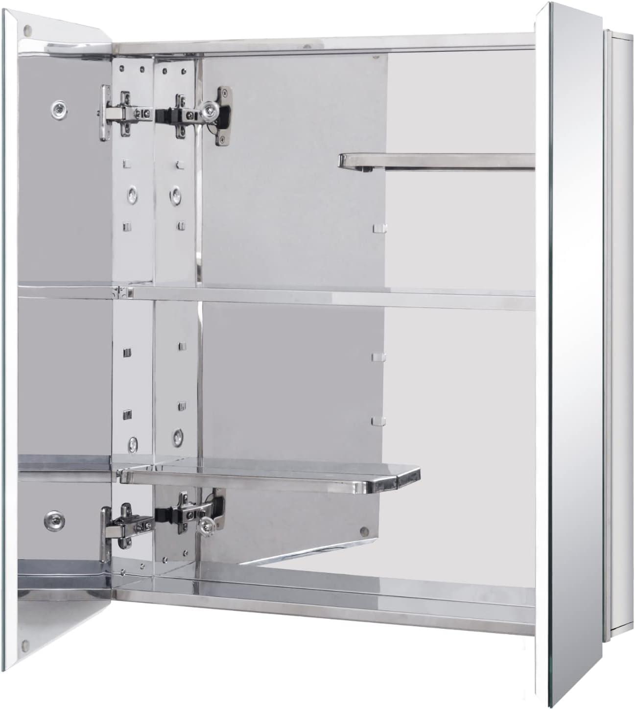 Stainless Steel Medicine Cabinet with Adjustable Shelves and Mirror Doors