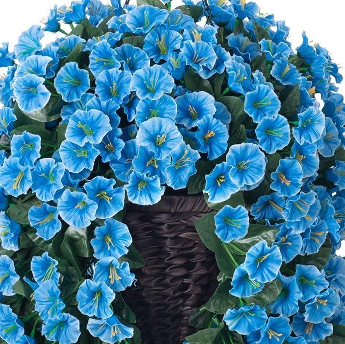 Artificial Hanging Flowers in Basket Fake Plant for Outside, Silk Pink Morning Glory Flower Arrangement for Outdoor Decor, UV Resistant Realistic Floral Planter for Porch Patio Balcony