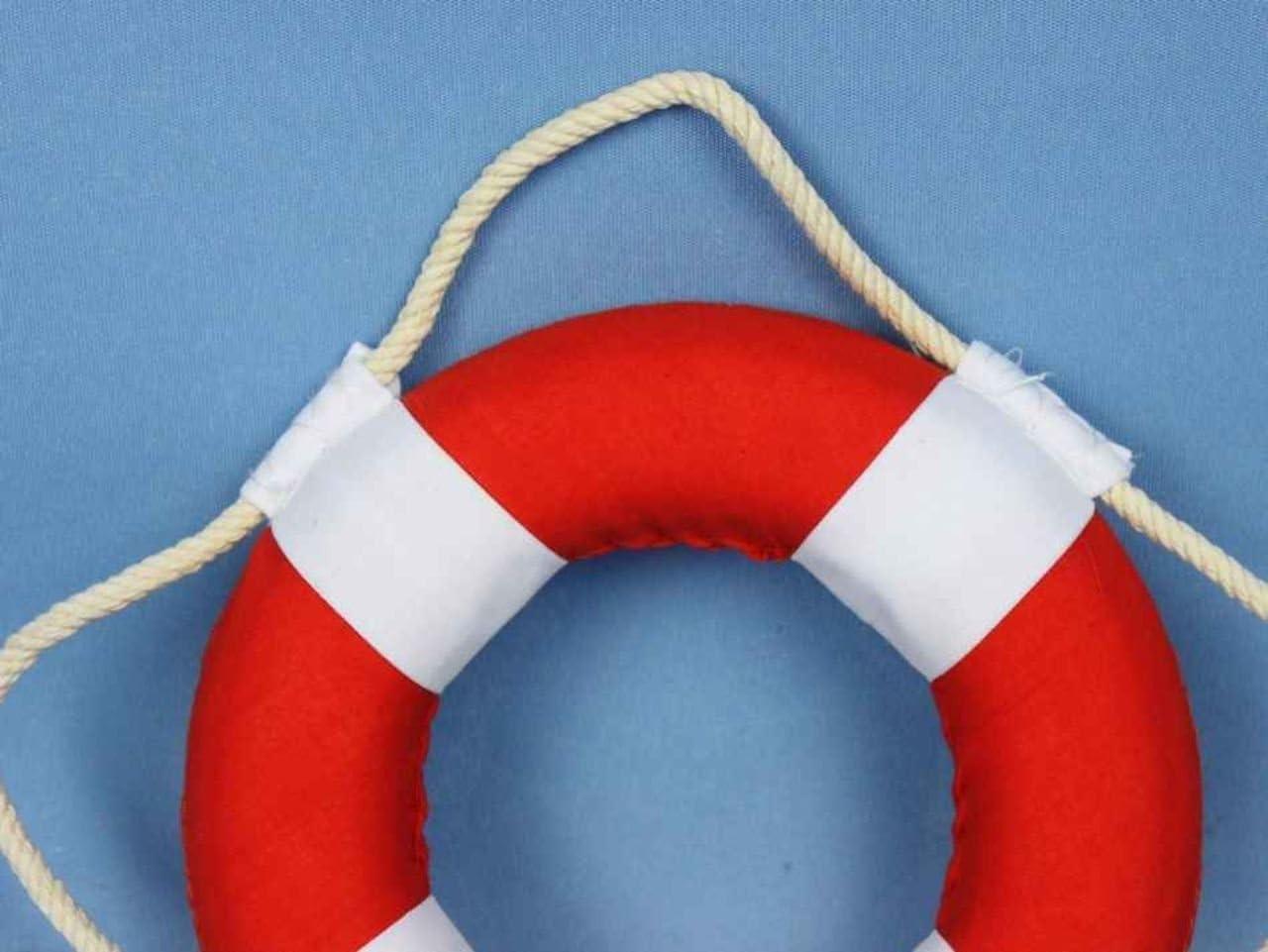 Handcrafted Decor  Vibrant Red Decorative Lifering with White Bands - 6 in.