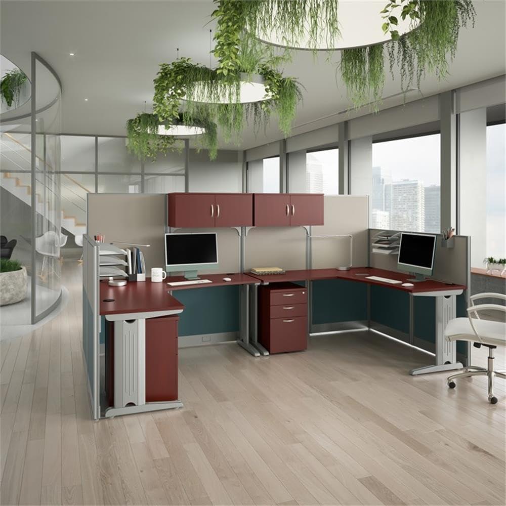 Bush Business Furniture Office in an Hour 2 Person L Shaped Cubicle Desks with Storage, Drawers, and Organizers