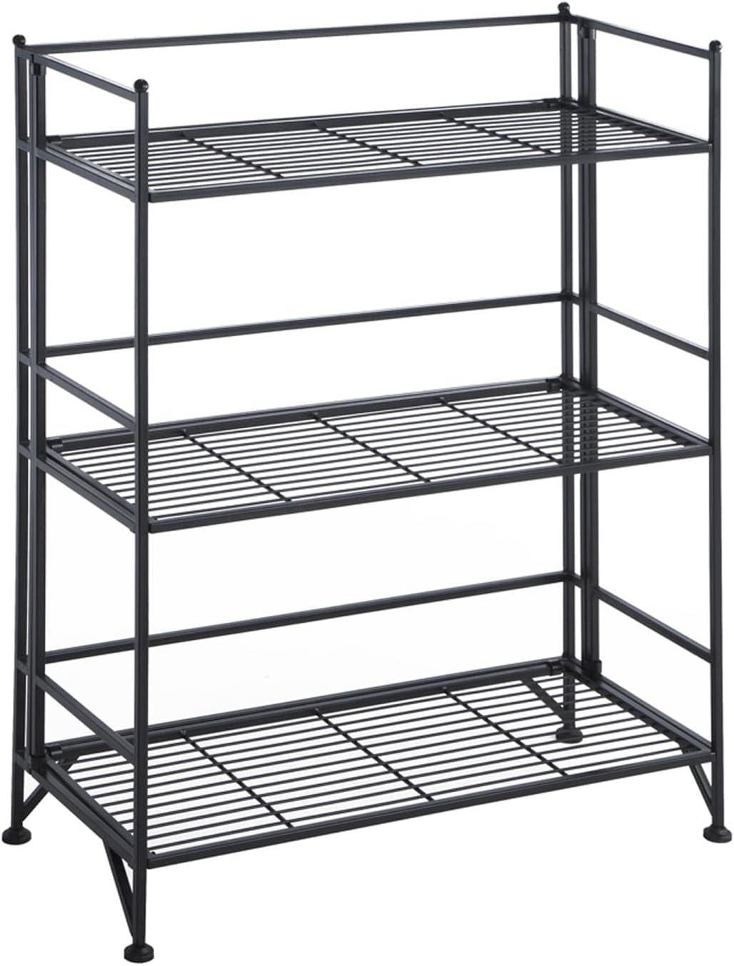 Modern 3-Tier Wide Foldable Black Metal Shelf