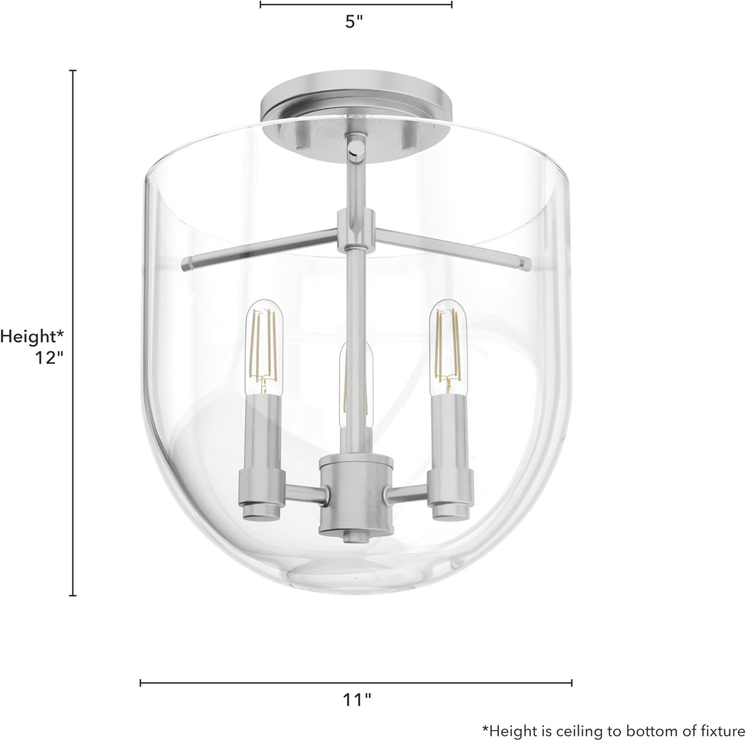 Sacha 11" Brushed Nickel and Glass Semi-Flush Mount Light