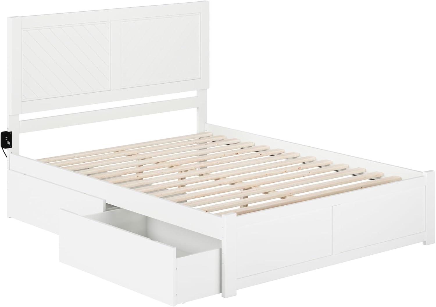 AFI Canyon Wood Queen Size Platform Bed with 2 Storage Drawers in White