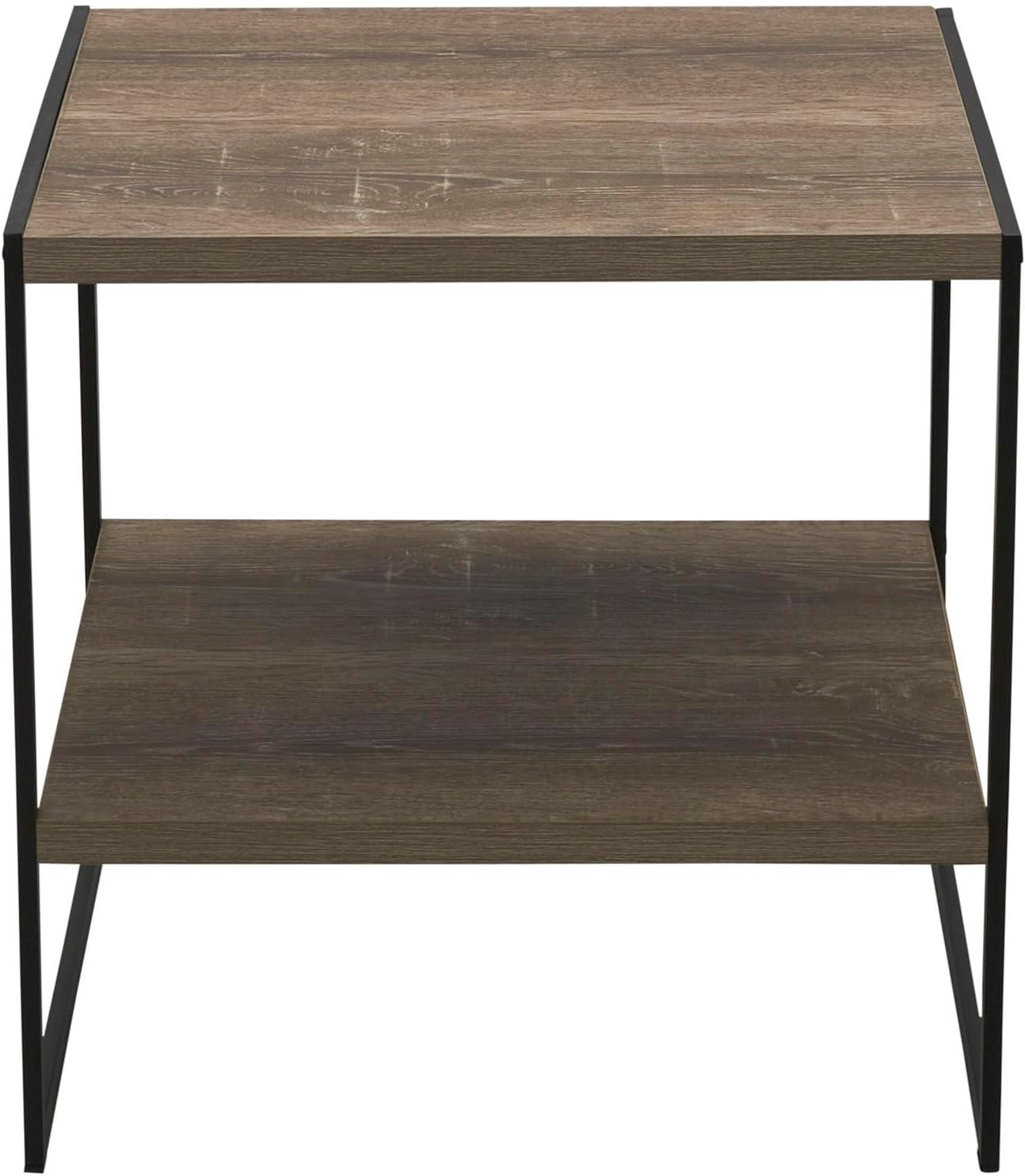 Ashwood and Black Metal Square End Table with Storage Shelf