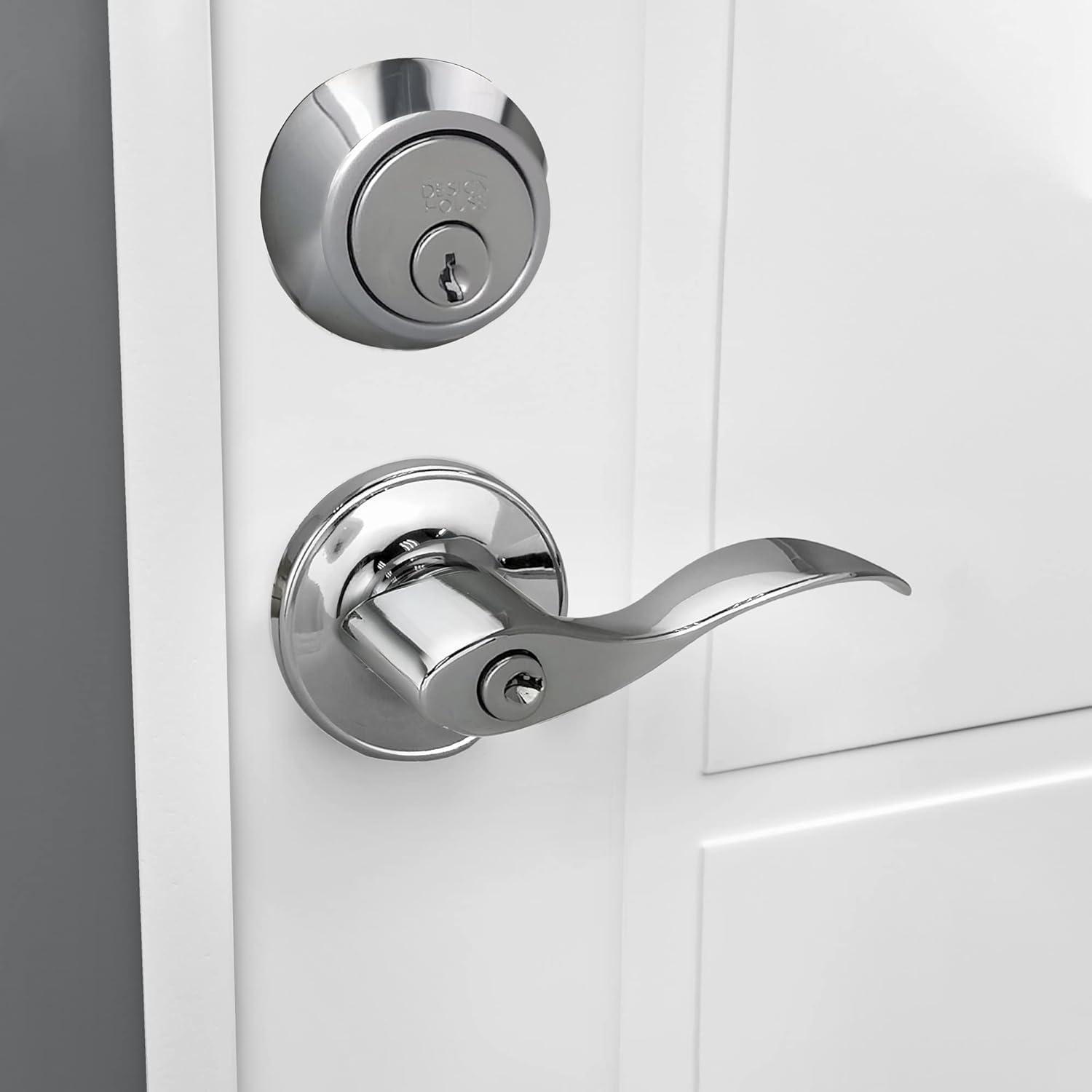 Design House 779058 Single Cylinder 2-Way Round Corner Deadbolt with Latch Polished Chrome