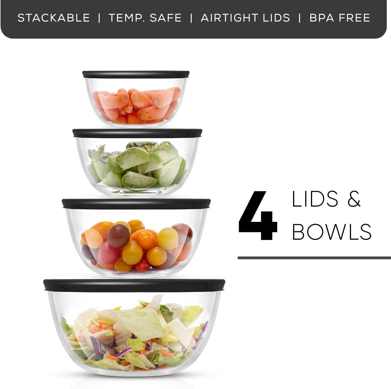 JoyJolt 8-Piece Glass Mixing Bowls with Black Lids