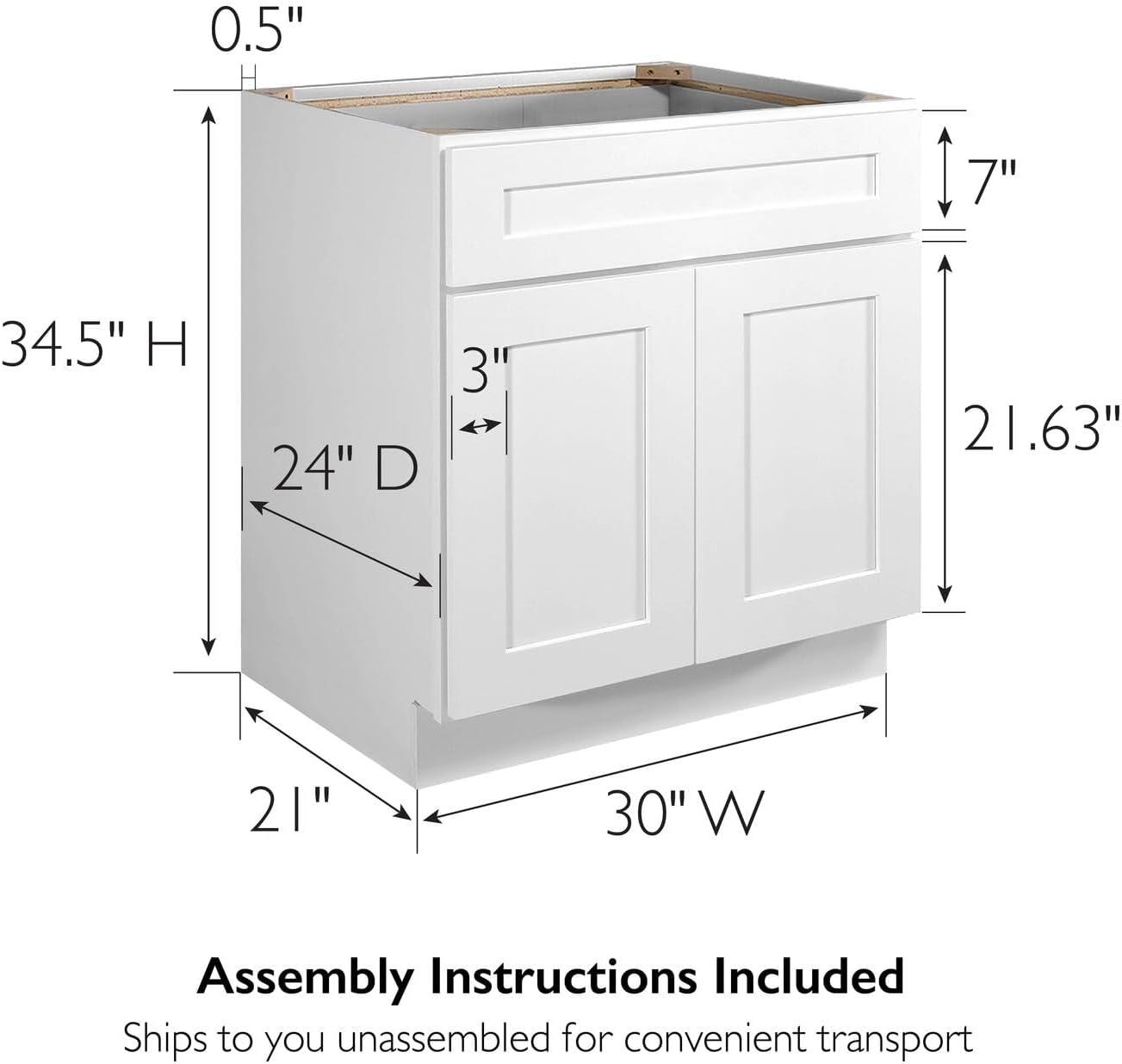 Design House Design House Brookings Unassembled Shaker Sink Base Kitchen Cabinet, White
