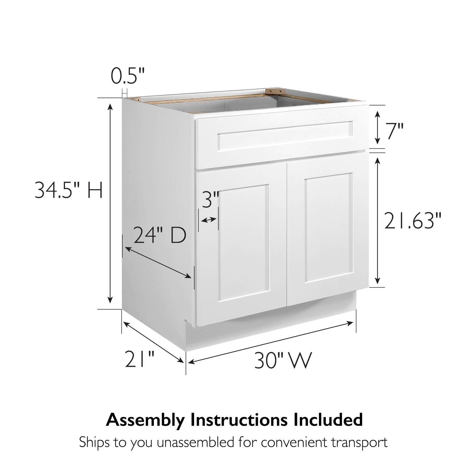 Design House Design House Brookings Unassembled Shaker Sink Base Kitchen Cabinet, White
