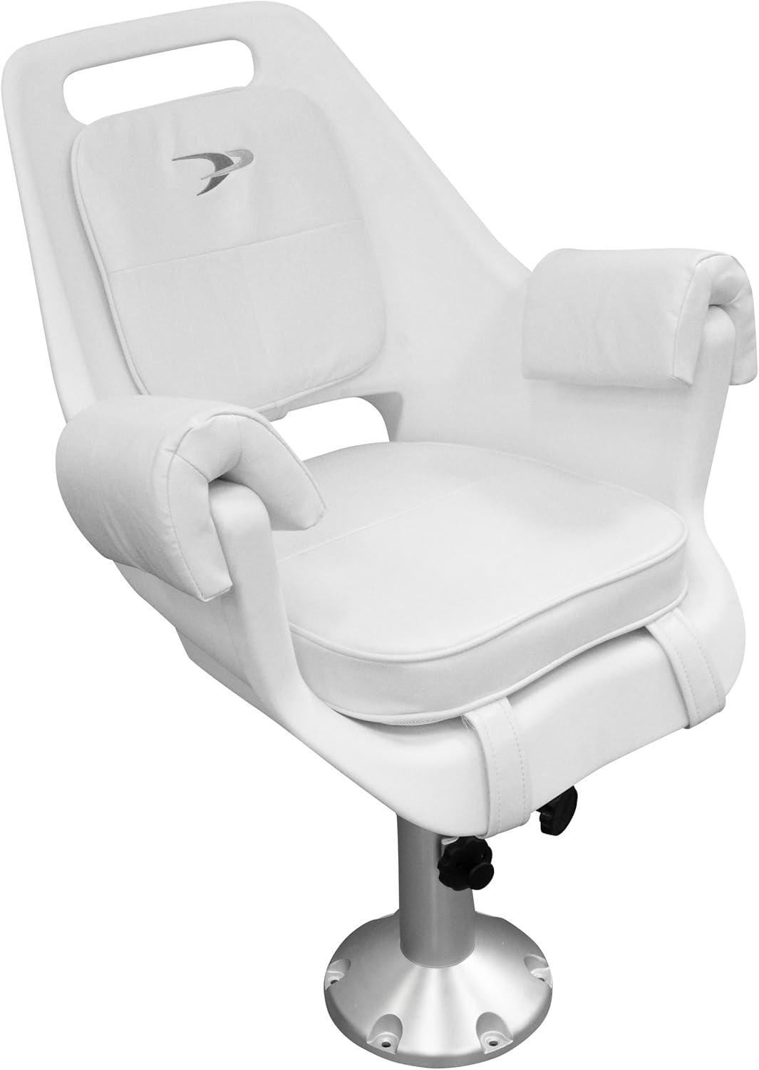 Deluxe White Marine Grade Vinyl Pilot Chair with Adjustable Pedestal