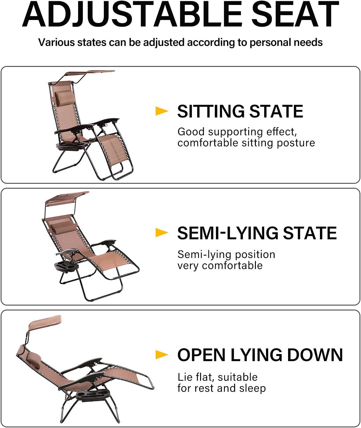 BestMassage Patio Chairs Lounge Chair Zero Gravity Chair 2 Pack Recliner W/Folding Canopy Shade and Cup Holder for Outdoor Funiture