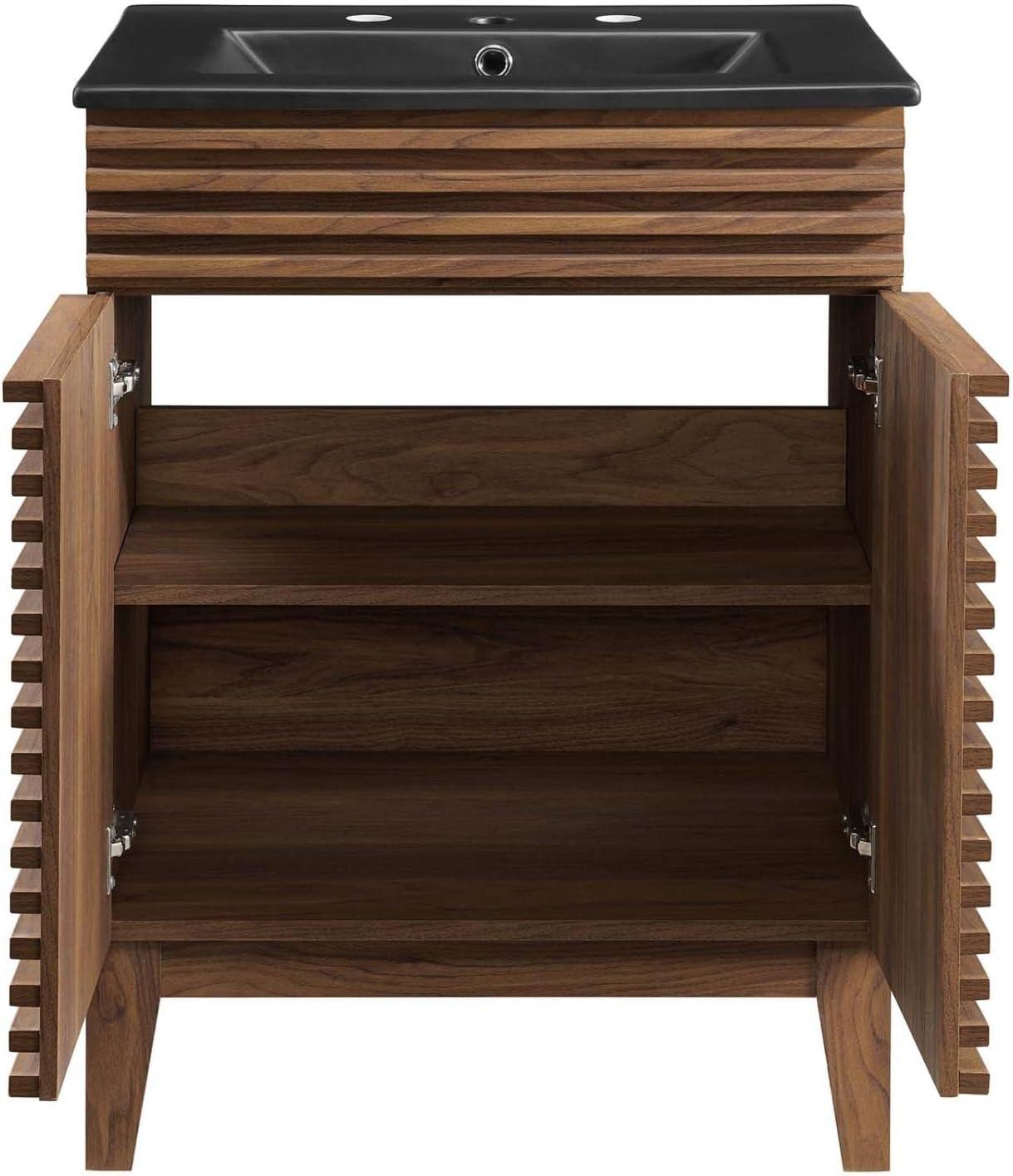 Modway Render 24" Modern Wood Bathroom Vanity in Walnut/Black