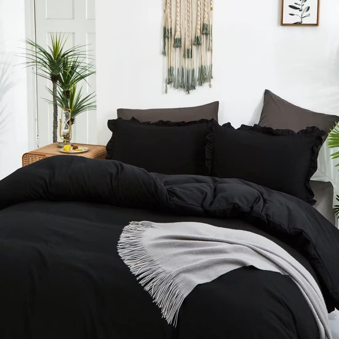 Bedding Comforter Black Ruffle - King - 3 Piece