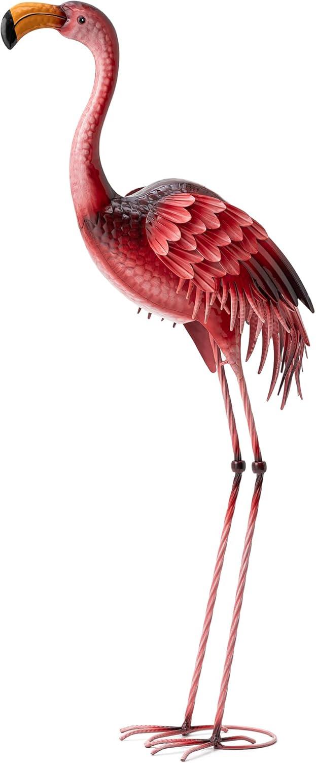 38.5 in. H Metal Standing Flamingo Garden Statue with Stakes (KD)