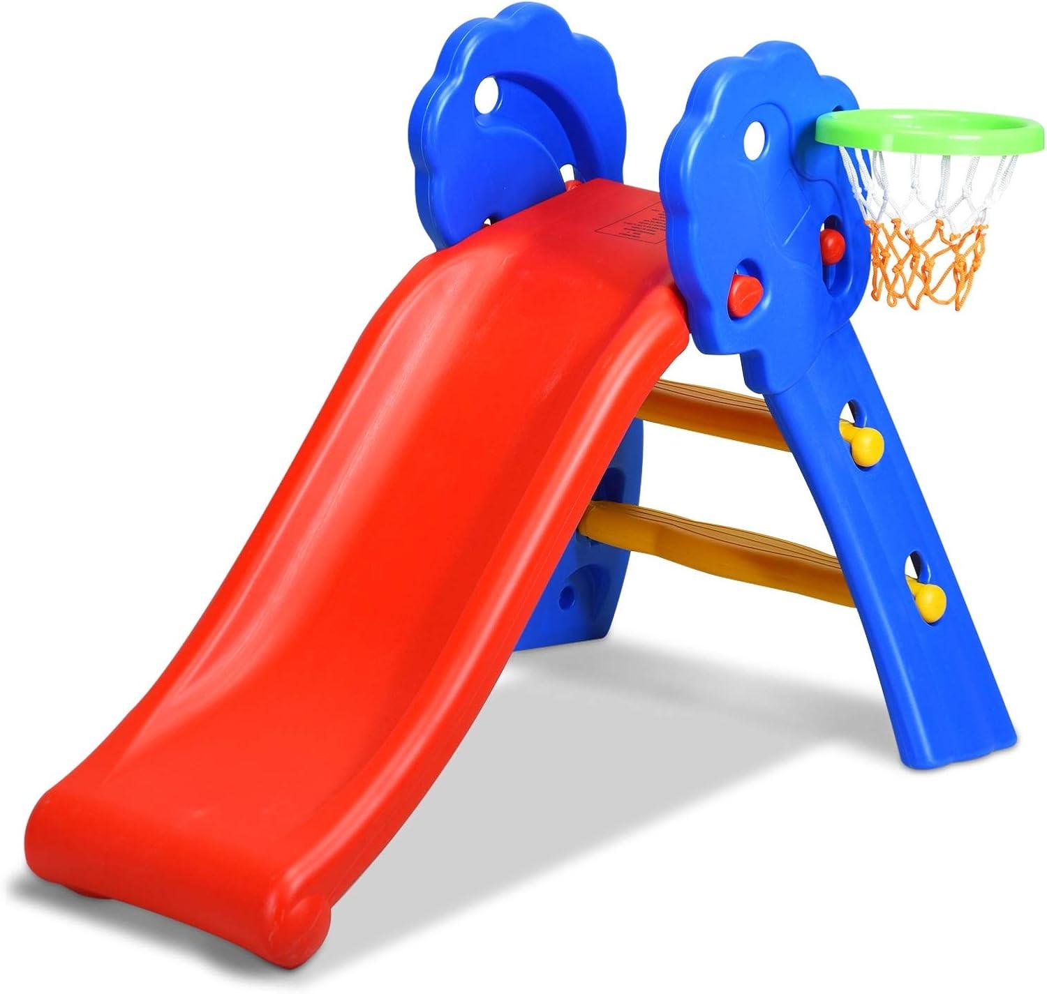 Colorful Plastic Toddler Slide with Basketball Hoop