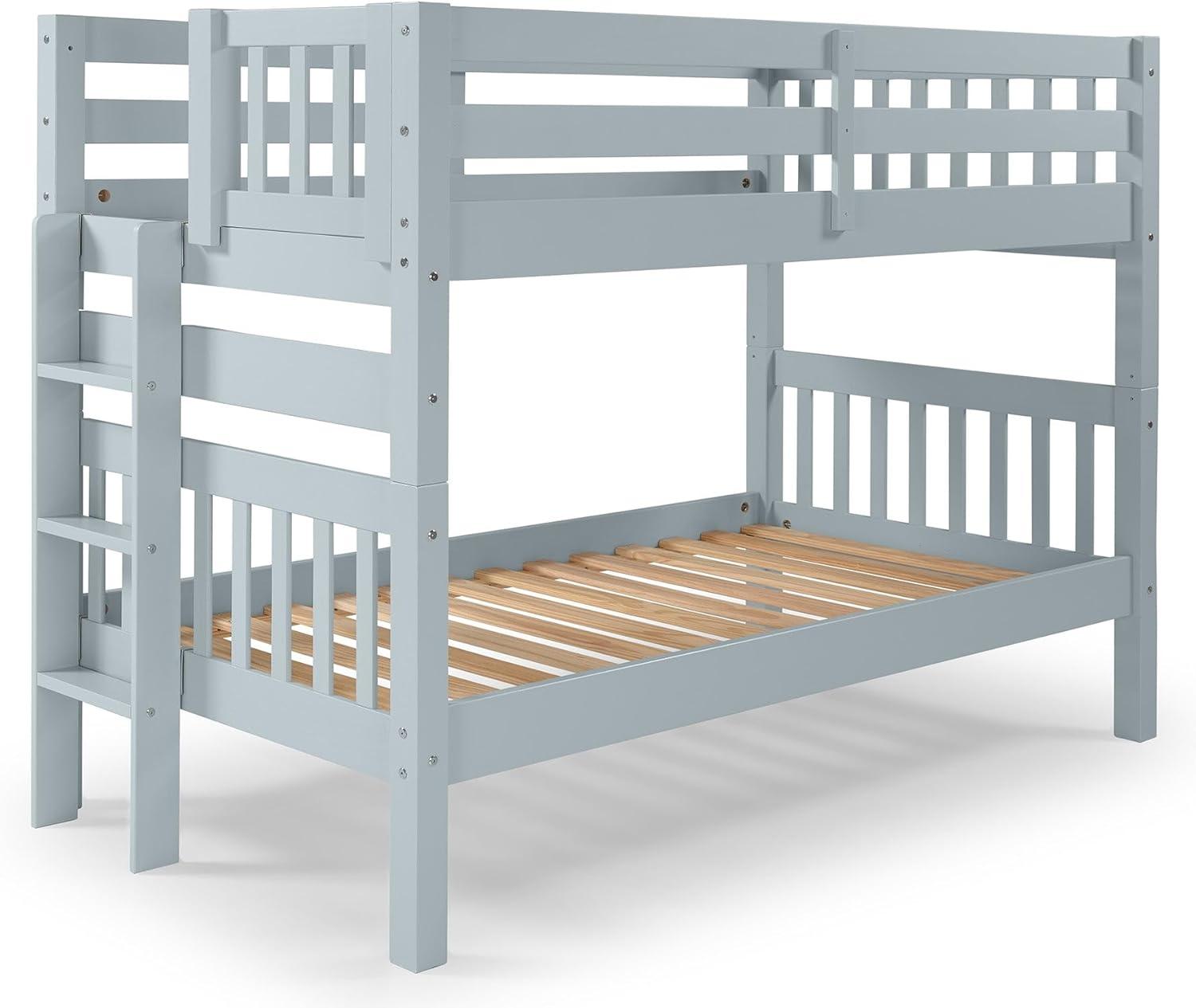 Bedz King Bunk Beds Twin over Twin Mission Style with End Ladder, Breezy Blue