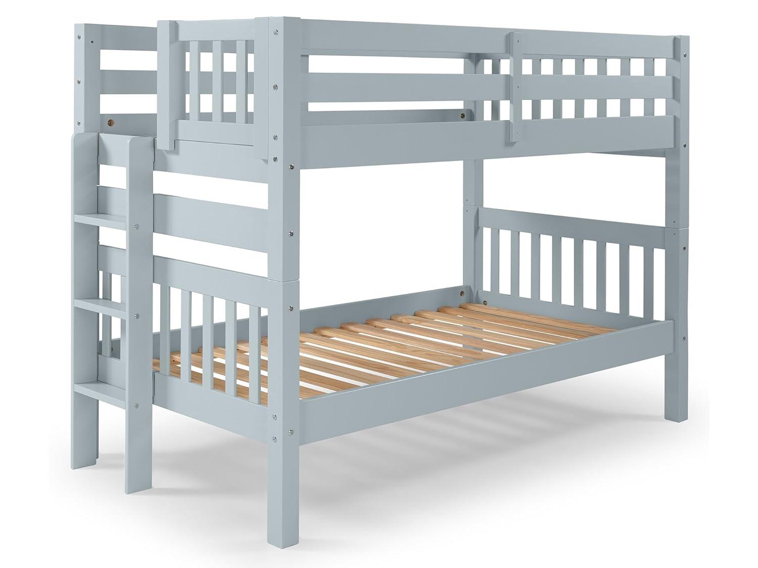 Bedz King Bunk Beds Twin over Twin Mission Style with End Ladder, Breezy Blue