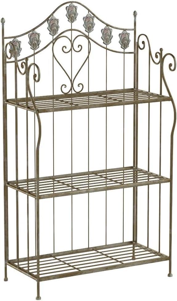 Pre-Assembled Folding Metal Shelf | Plant Stand | Shelving Unit | Bookcase | Outdoor Baker's Rack with Scrolling Heart & Peacock Tail Motif