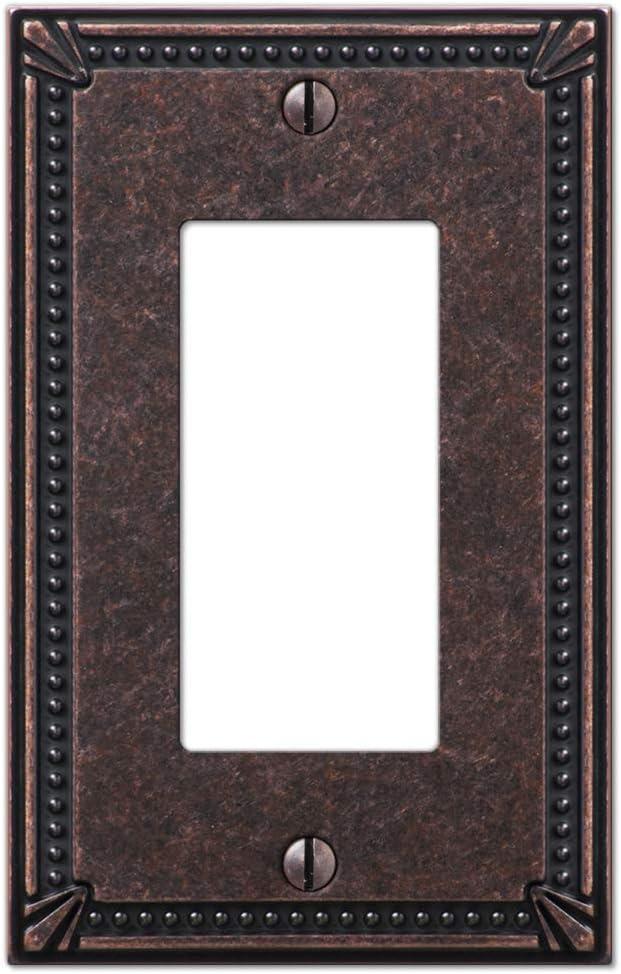 Amerelle 74RAZ Imperial Bead Wallplate, 1 Rocker, Cast Metal, Tumbled Aged Bronze, 1-Pack