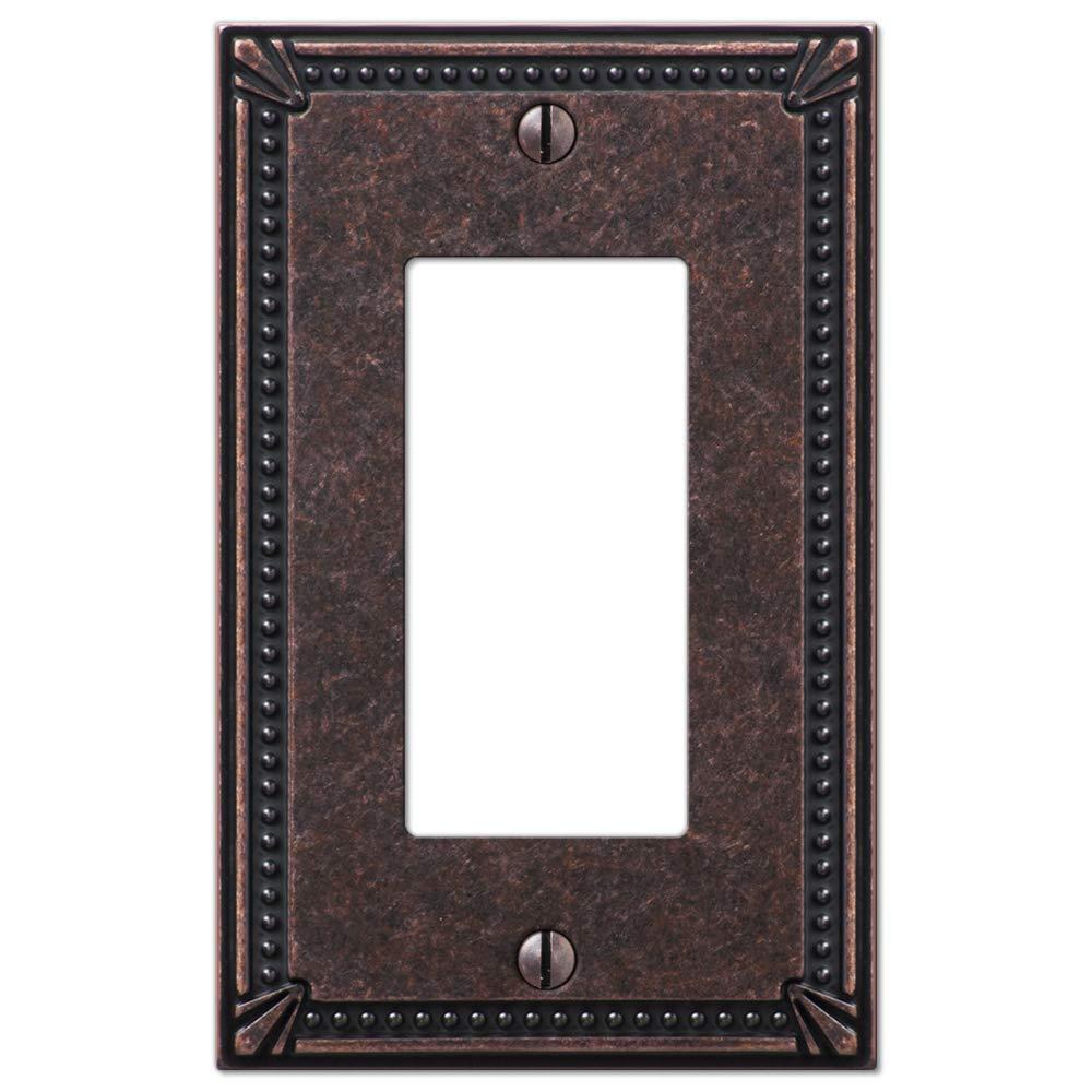 Amerelle 74RAZ Imperial Bead Wallplate, 1 Rocker, Cast Metal, Tumbled Aged Bronze, 1-Pack
