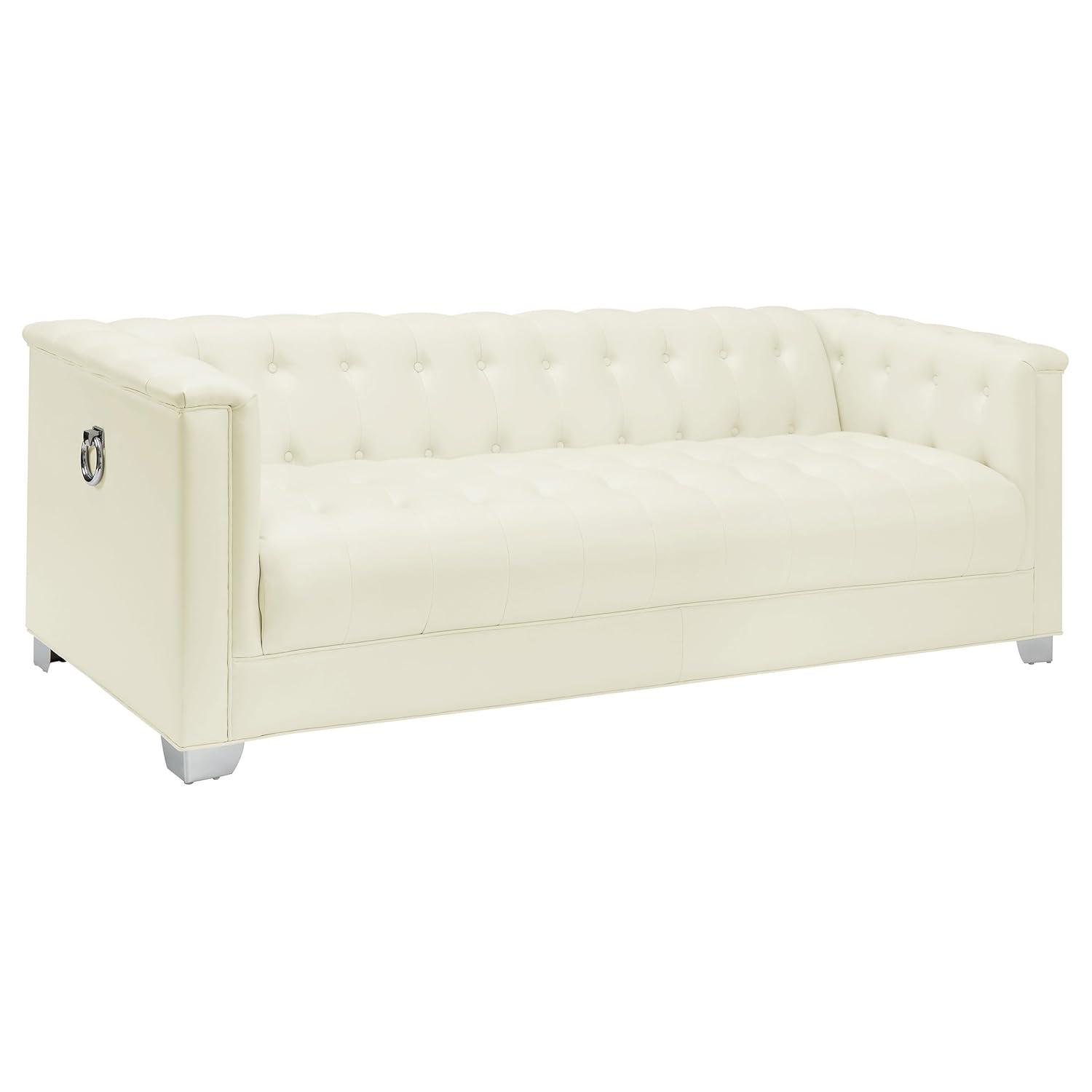 Coaster Company 3 Piece Traditional Faux Leather Living Room Set White