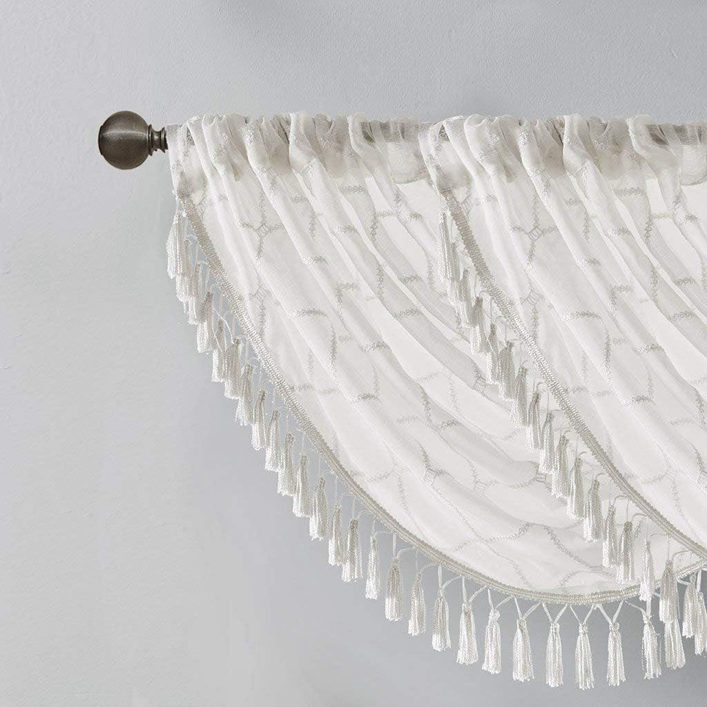 Madison Park Irina Diamond Sheer Embroidered Waterfall Valance